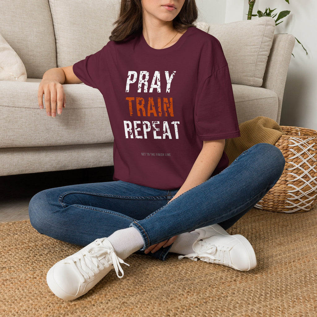 Pray Train Repeat Tee — christian fitness graphic tee by Get To The Finish Line (view 11)