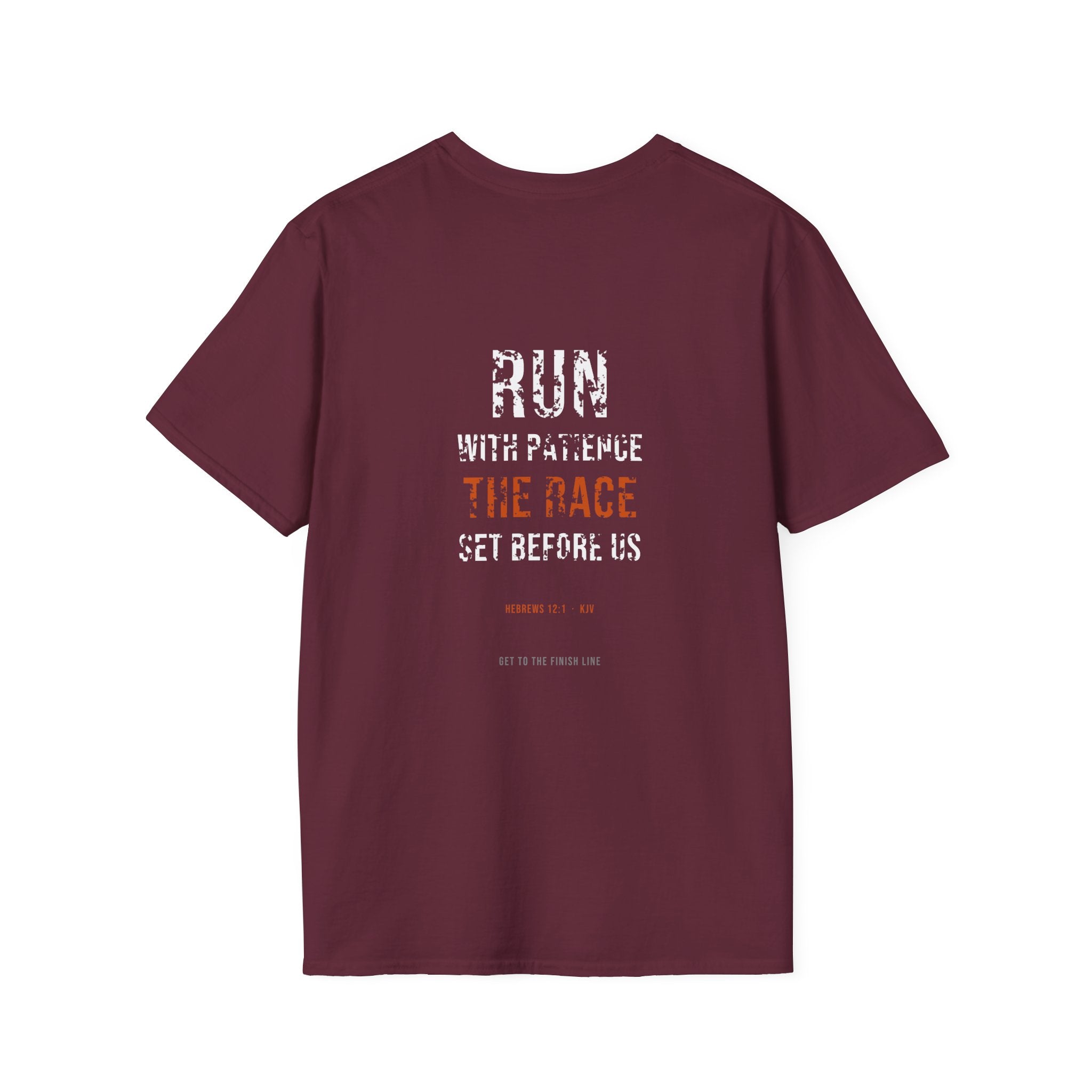 Run With Patience The Race Tee — Hebrews 12:1 KJV — KJV Bible verse graphic tee by Get To The Finish Line (view 13)