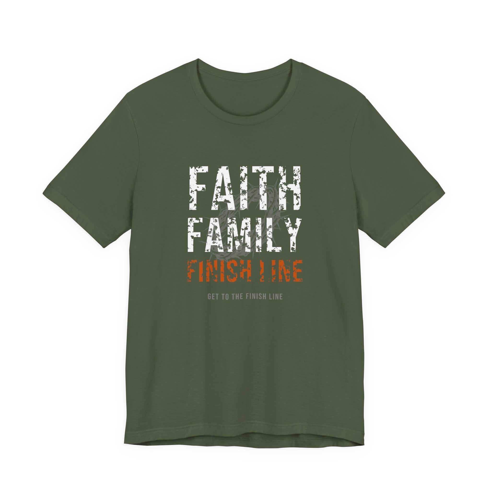 Faith Family Finish Line Tee — White/Orange — christian family values graphic tee by Get To The Finish Line (view 2)