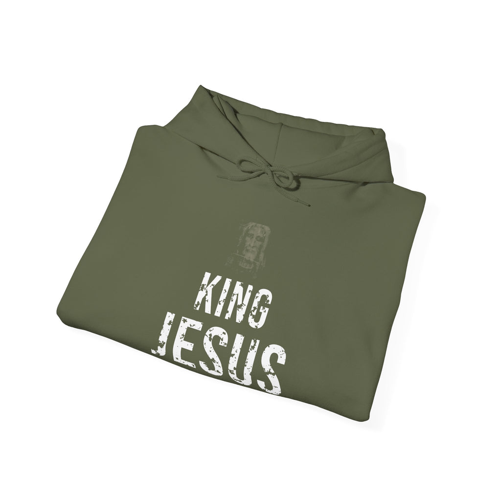 King Jesus Hoodie — White — christian graphic hoodie by Get To The Finish Line (view 10)