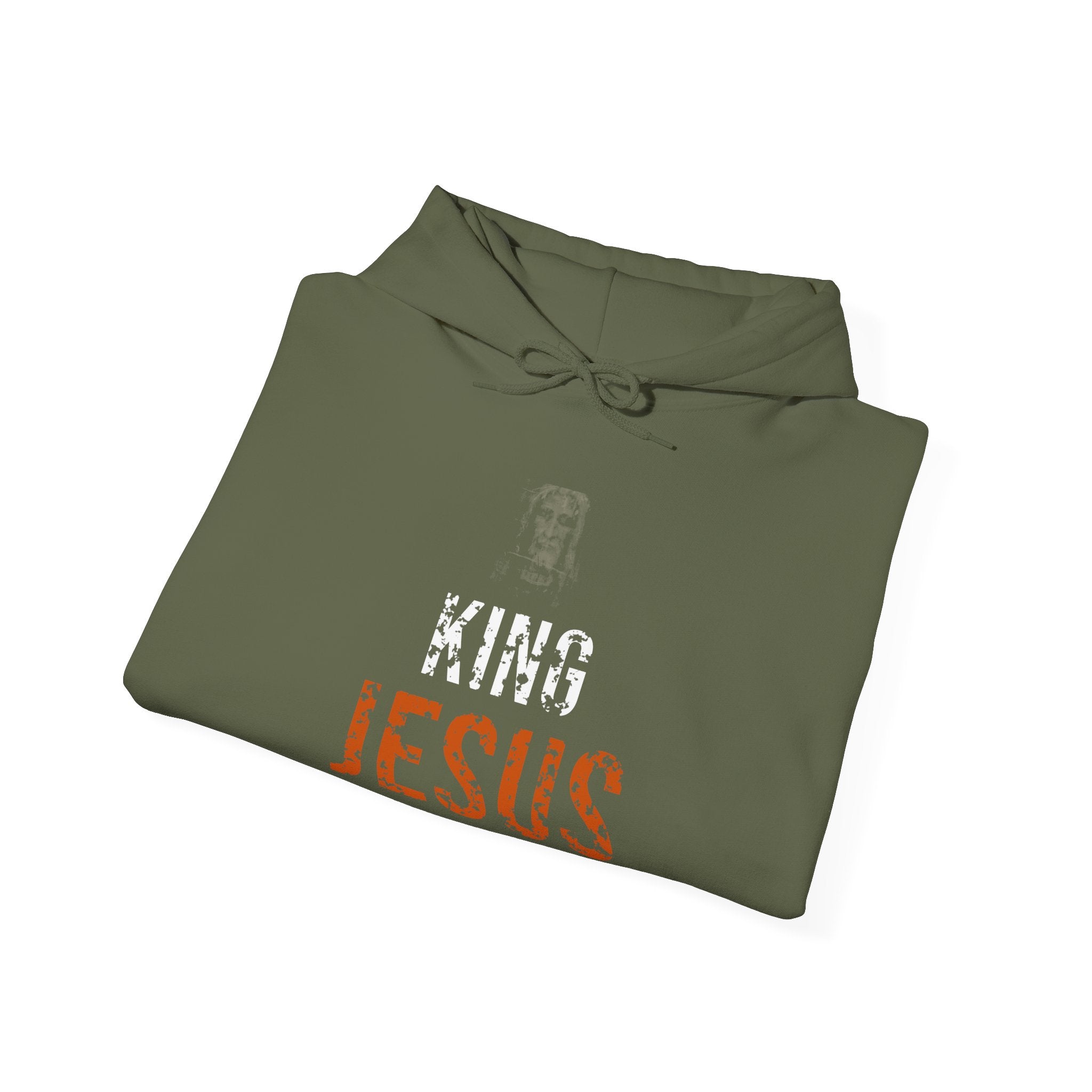 King Jesus Hoodie — White/Orange — christian graphic hoodie by Get To The Finish Line (view 10)