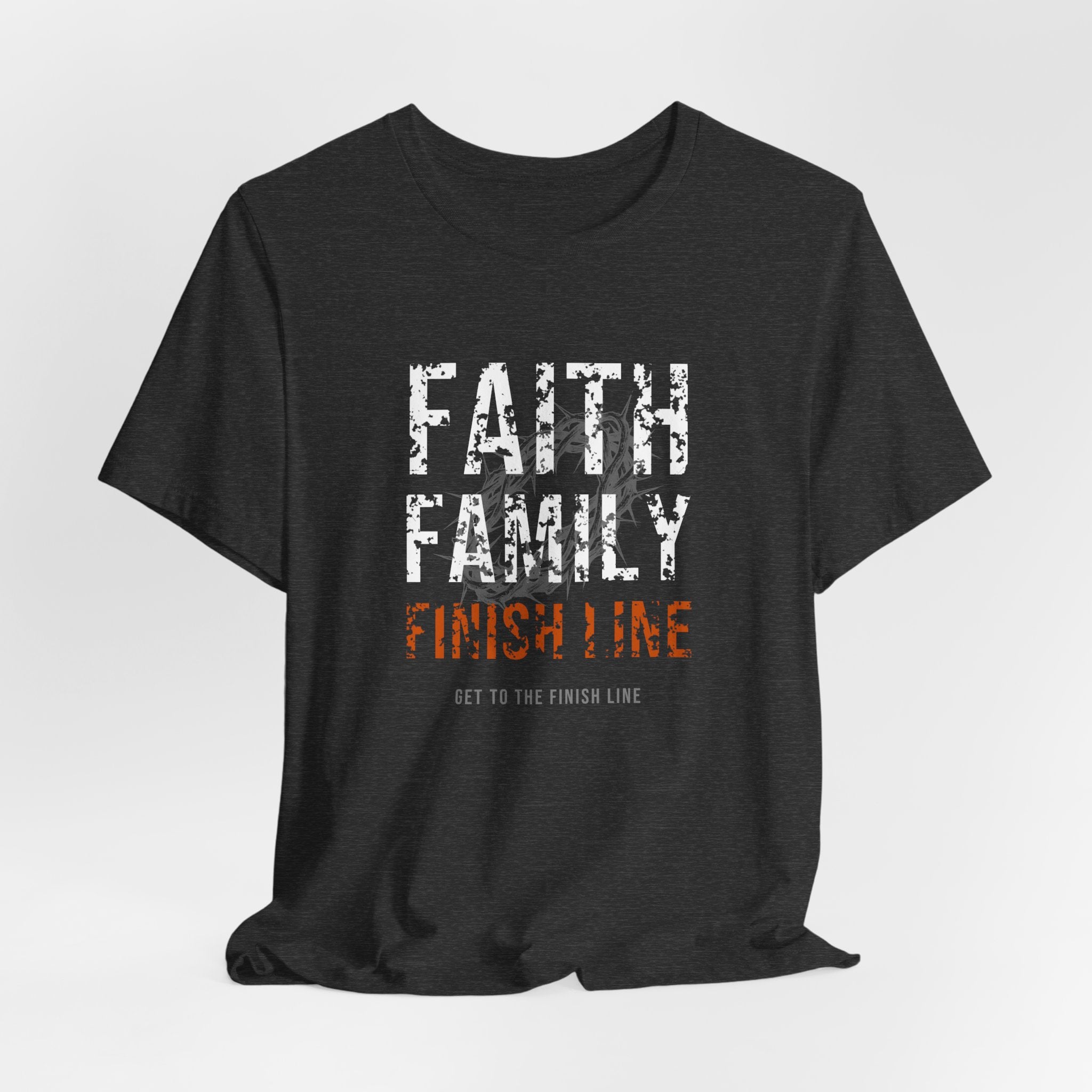 Faith Family Finish Line Tee — White/Orange — christian family values graphic tee by Get To The Finish Line (view 13)