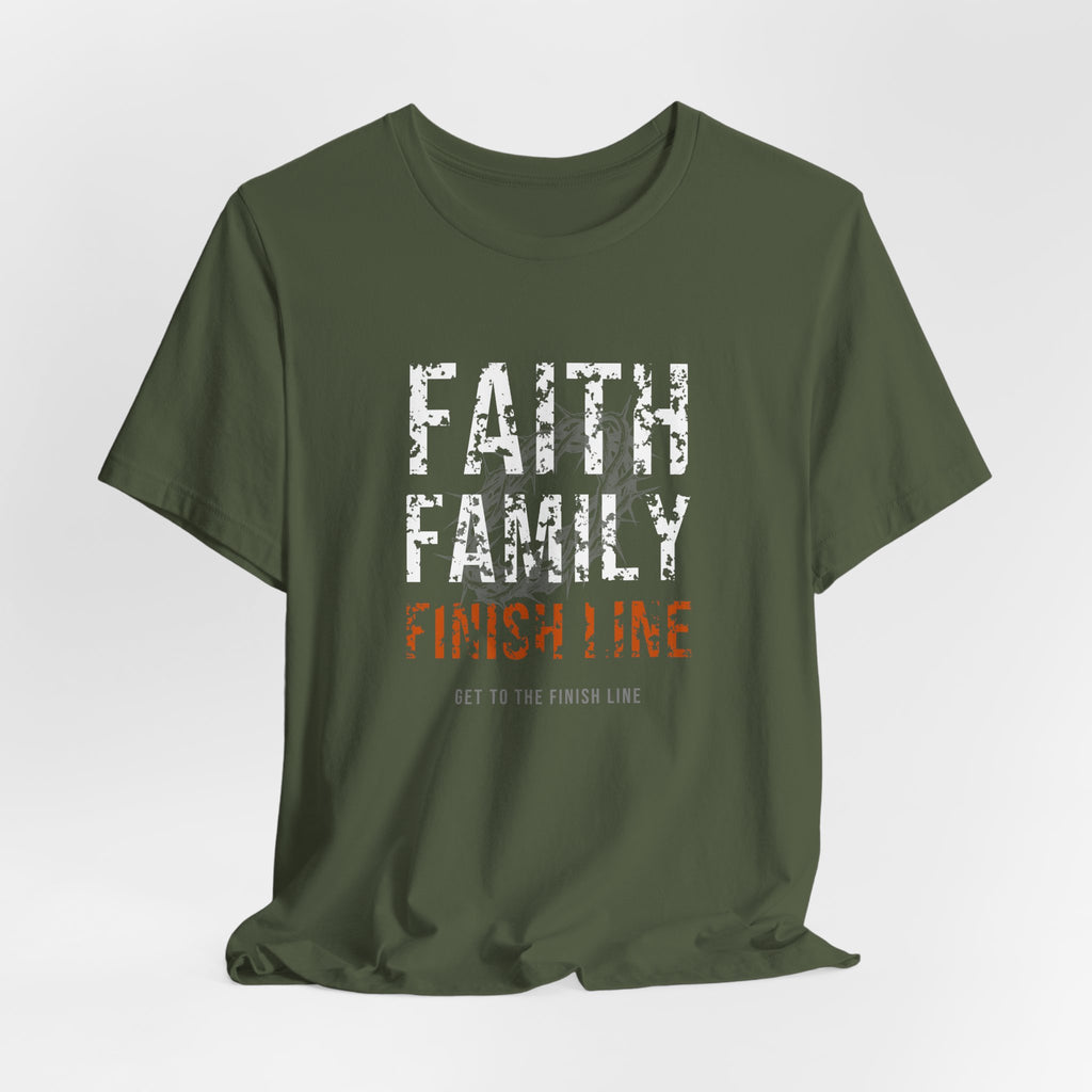 Faith Family Finish Line Tee — White/Orange — christian family values graphic tee by Get To The Finish Line (view 10)