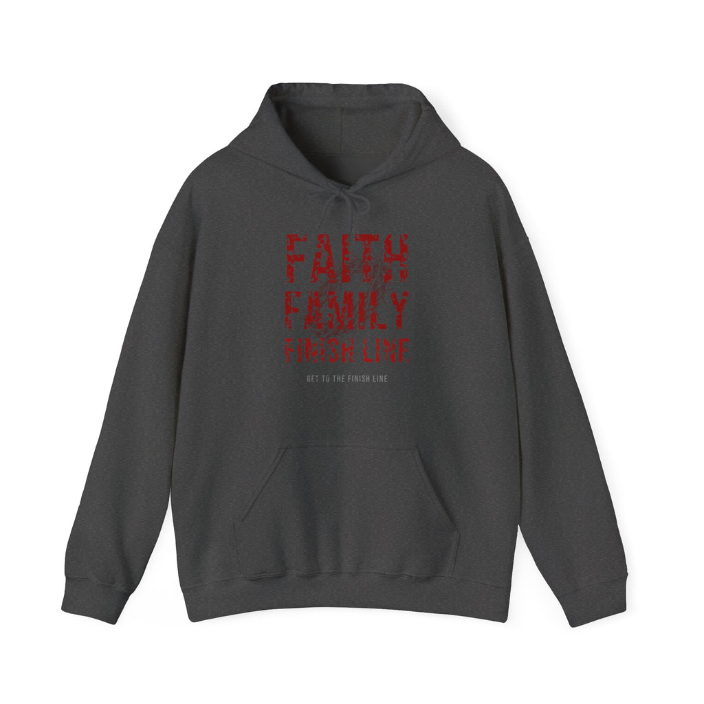 Faith Family Finish Line Hoodie — Blood Red — christian family values graphic hoodie by Get To The Finish Line (view 2)