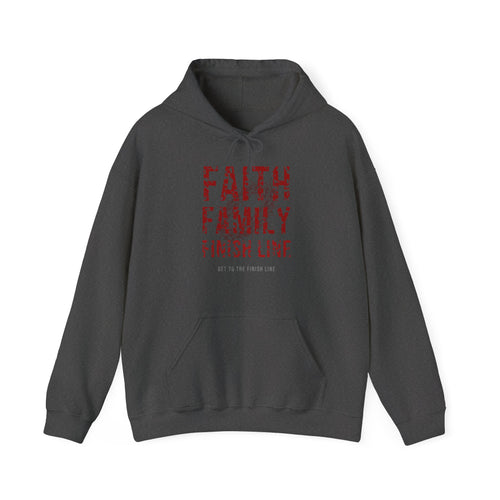 Faith Family Finish Line Hoodie — Blood Red — christian family values graphic hoodie by Get To The Finish Line (view 2)