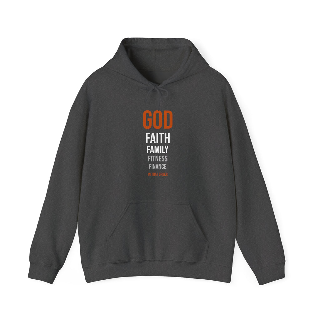 God First In That Order Hoodie — Four Pillars — motivational graphic hoodie by Get To The Finish Line (view 2)