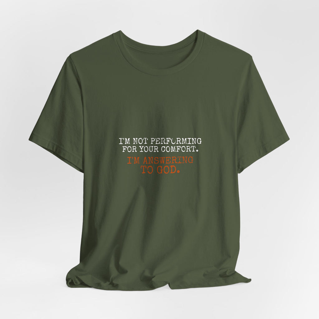 Answering To God Tee — White/Orange — bold christian statement graphic tee by Get To The Finish Line (view 10)