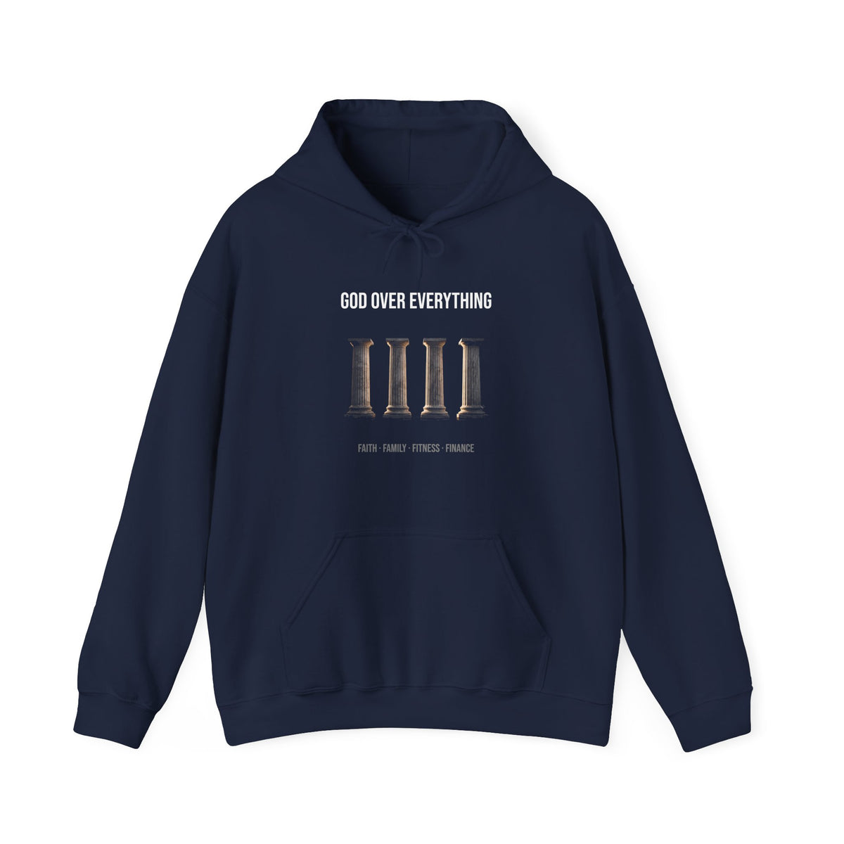 God Over Everything Hoodie — Marble Pillars — motivational graphic hoodie by Get To The Finish Line (view 3)