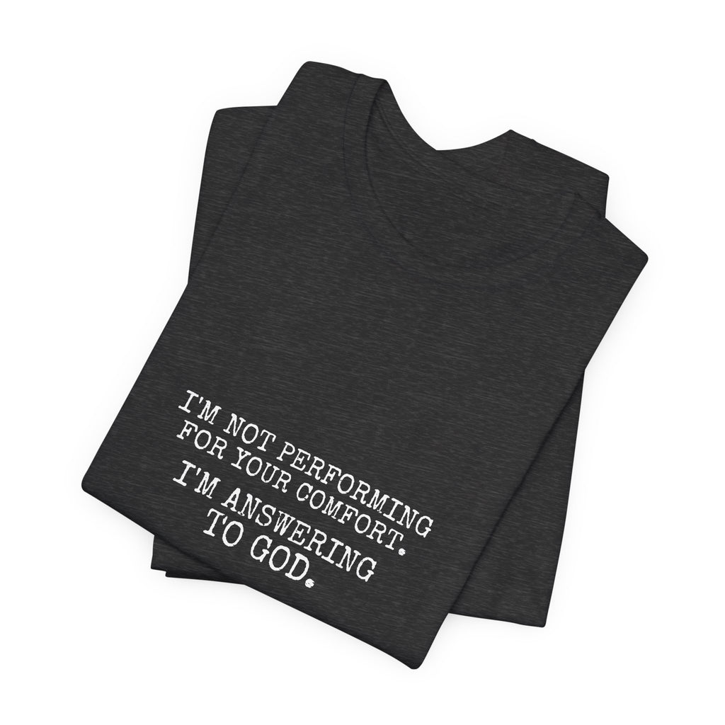 Answering To God Tee — White — bold christian statement graphic tee by Get To The Finish Line (view 12)