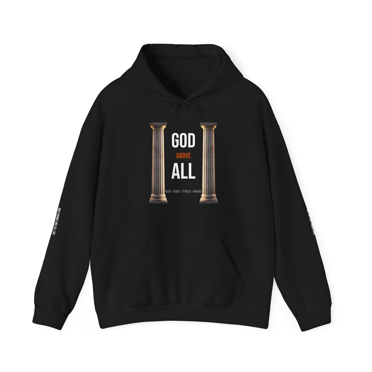 God Above All Hoodie — Marble Pillars — motivational graphic hoodie by Get To The Finish Line