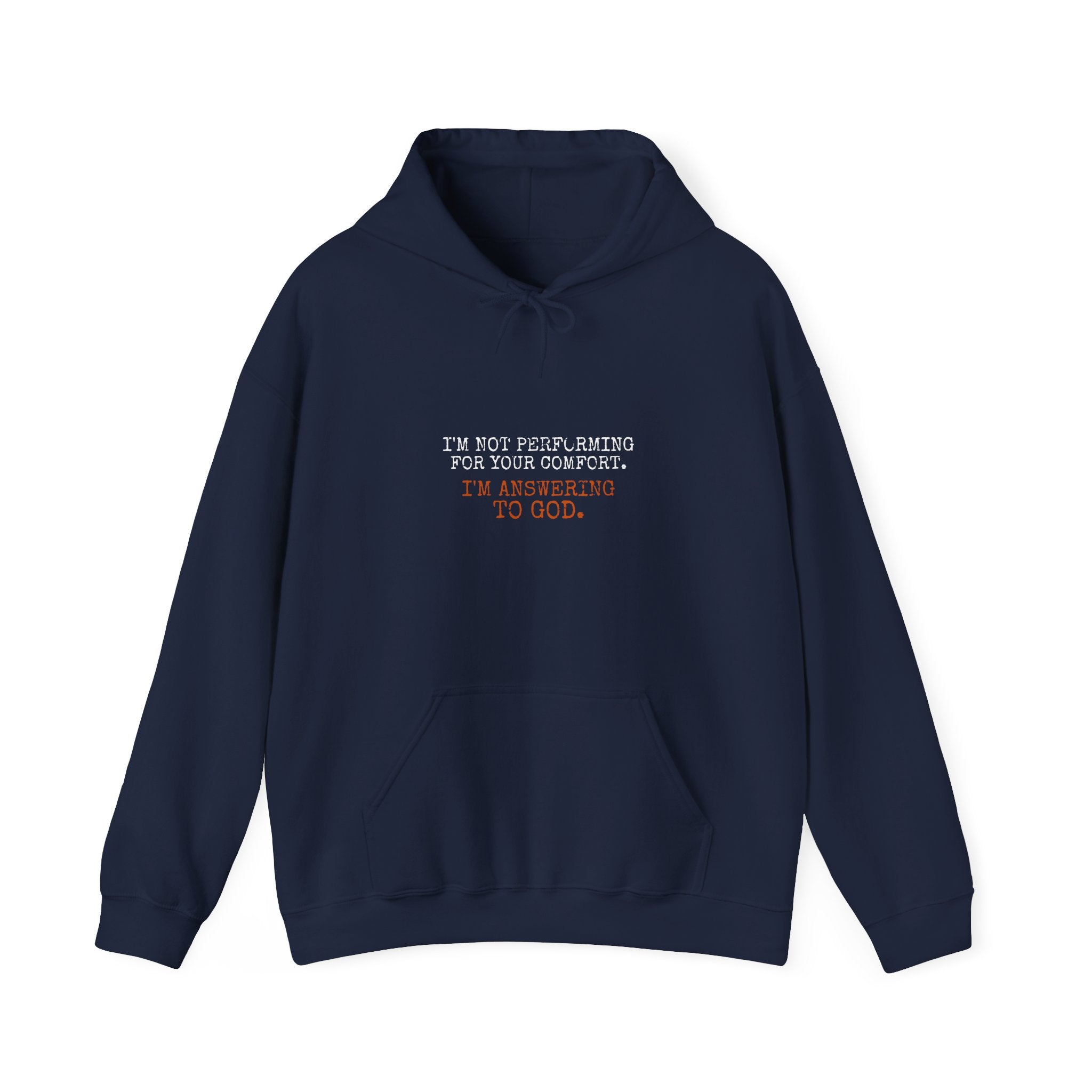 Answering To God Hoodie — White/Orange — bold christian statement graphic hoodie by Get To The Finish Line (view 4)