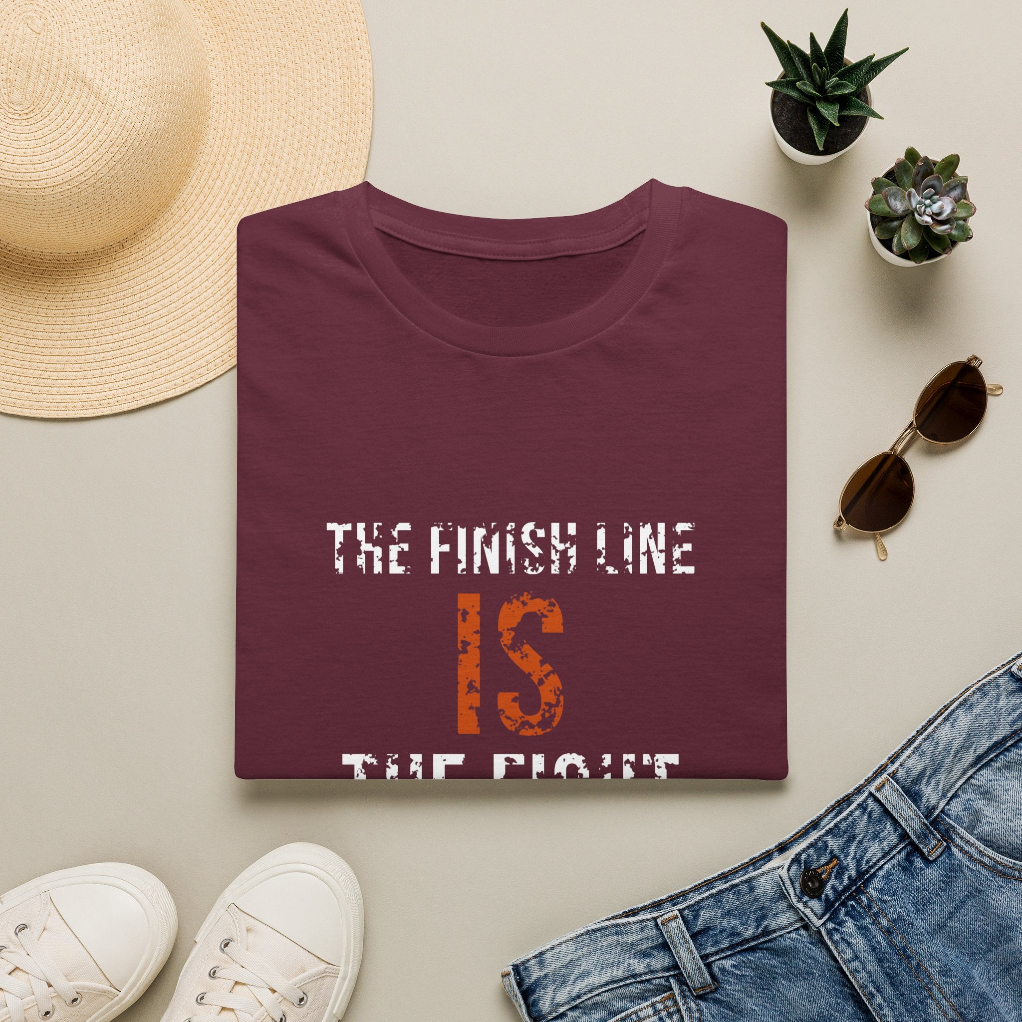 The Finish Line Is The Fight Tee — Distressed — motivational endurance graphic tee by Get To The Finish Line (view 2)