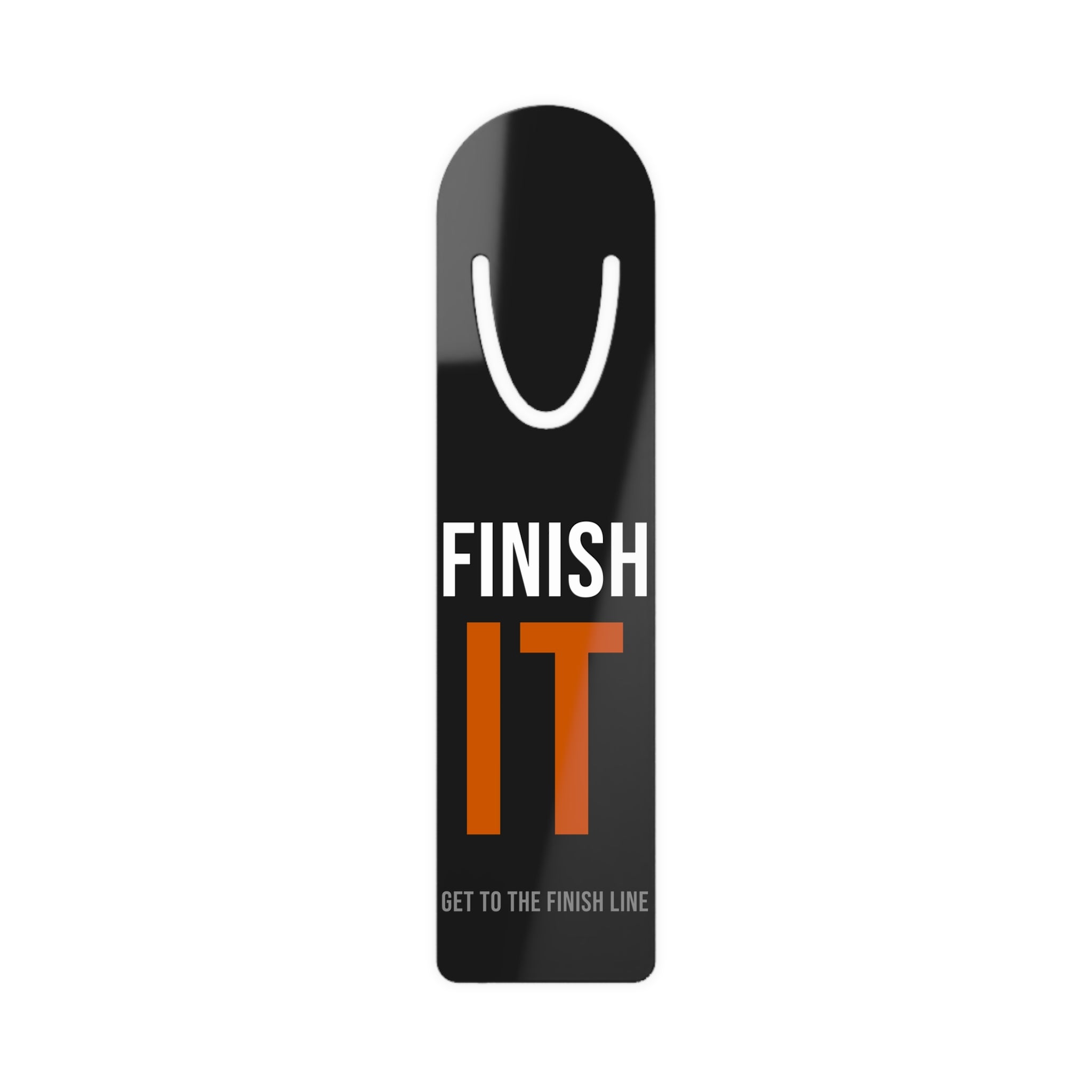 Finish It Bookmark — White/Orange — distressed motivational metal bookmark by Get To The Finish Line