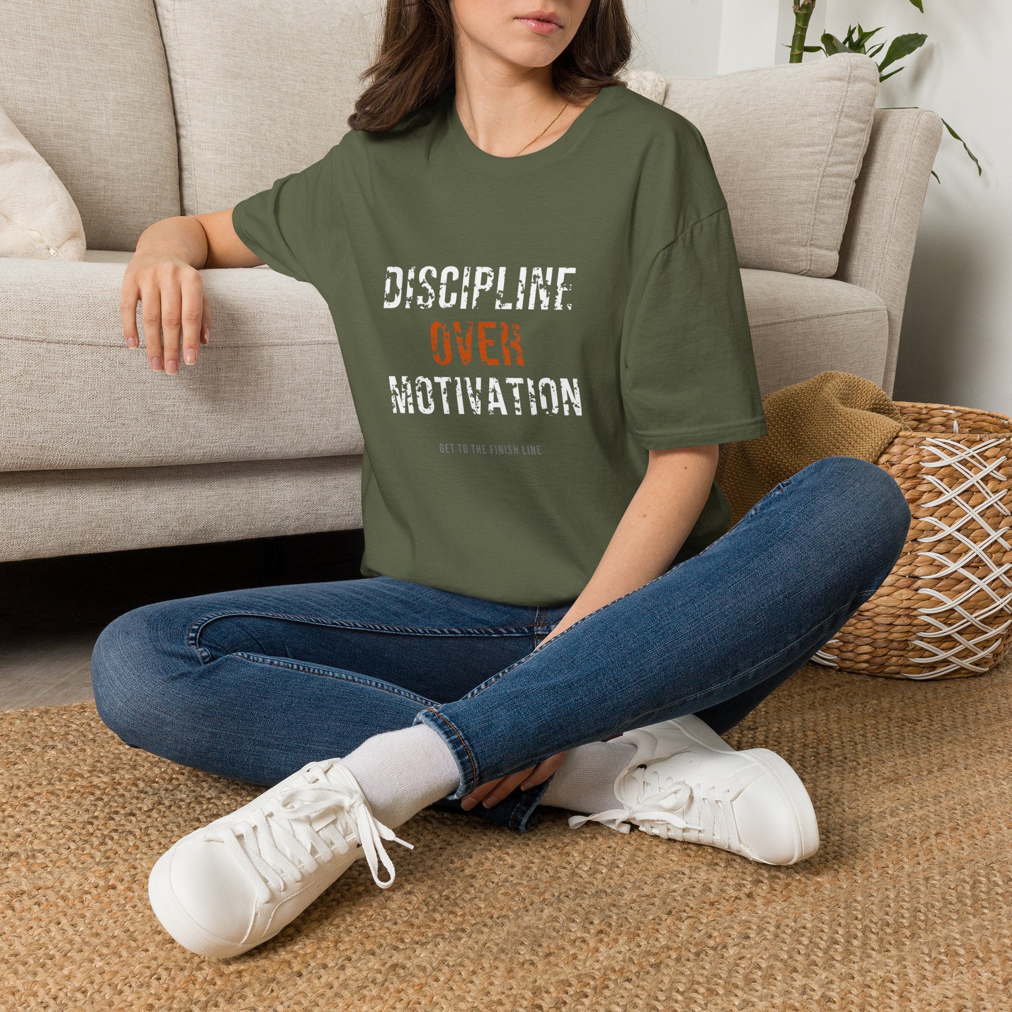 Discipline Over Motivation Tee — motivational graphic tee by Get To The Finish Line (view 14)