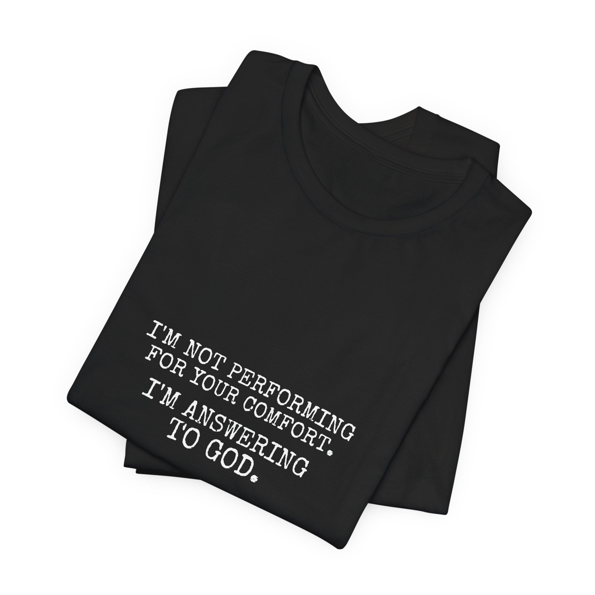 Answering To God Tee — White — bold christian statement graphic tee by Get To The Finish Line (view 6)