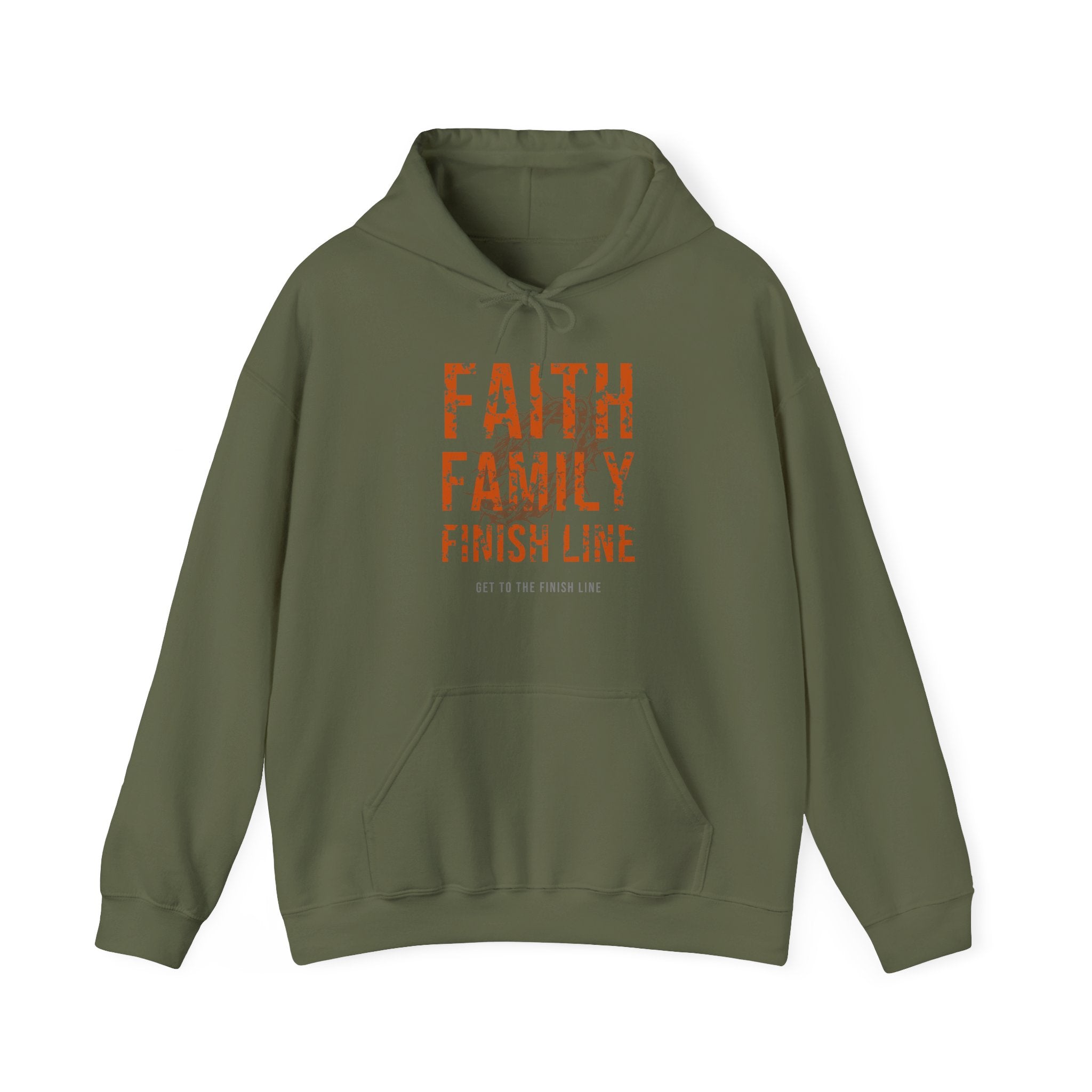 Faith Family Finish Line Hoodie — Burnt Orange — christian family values graphic hoodie by Get To The Finish Line (view 2)