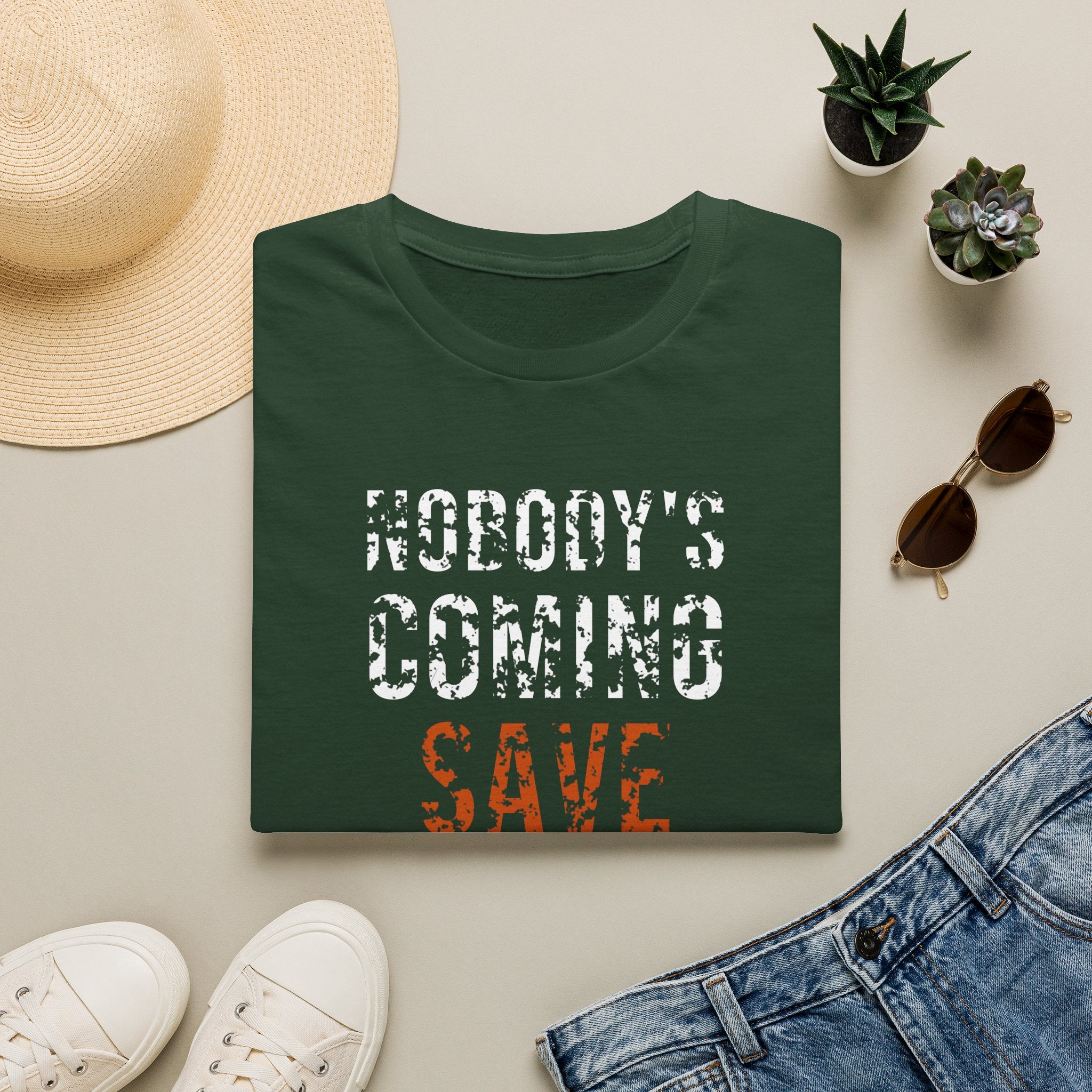 Nobody's Coming — Save Yourself Tee — motivational graphic tee by Get To The Finish Line (view 4)