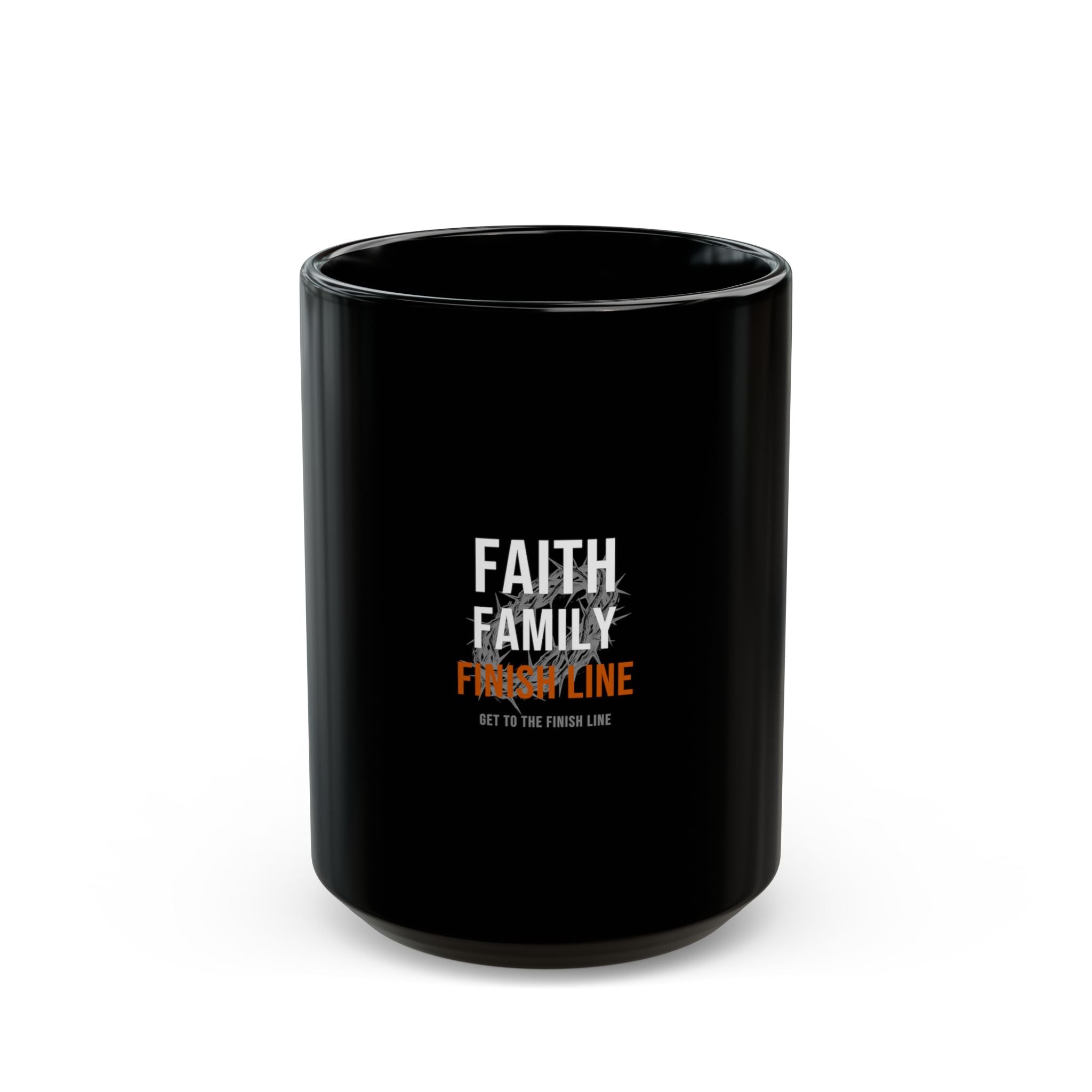 Faith Family Finish Line Mug — White/Orange — christian family values coffee mug by Get To The Finish Line (view 2)