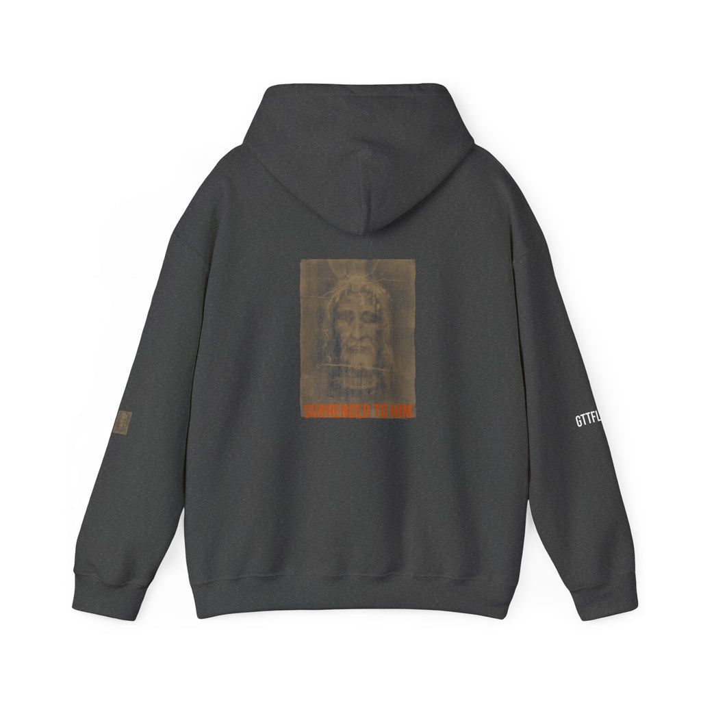 Surrender To Him Hoodie — Shroud, Orange Text