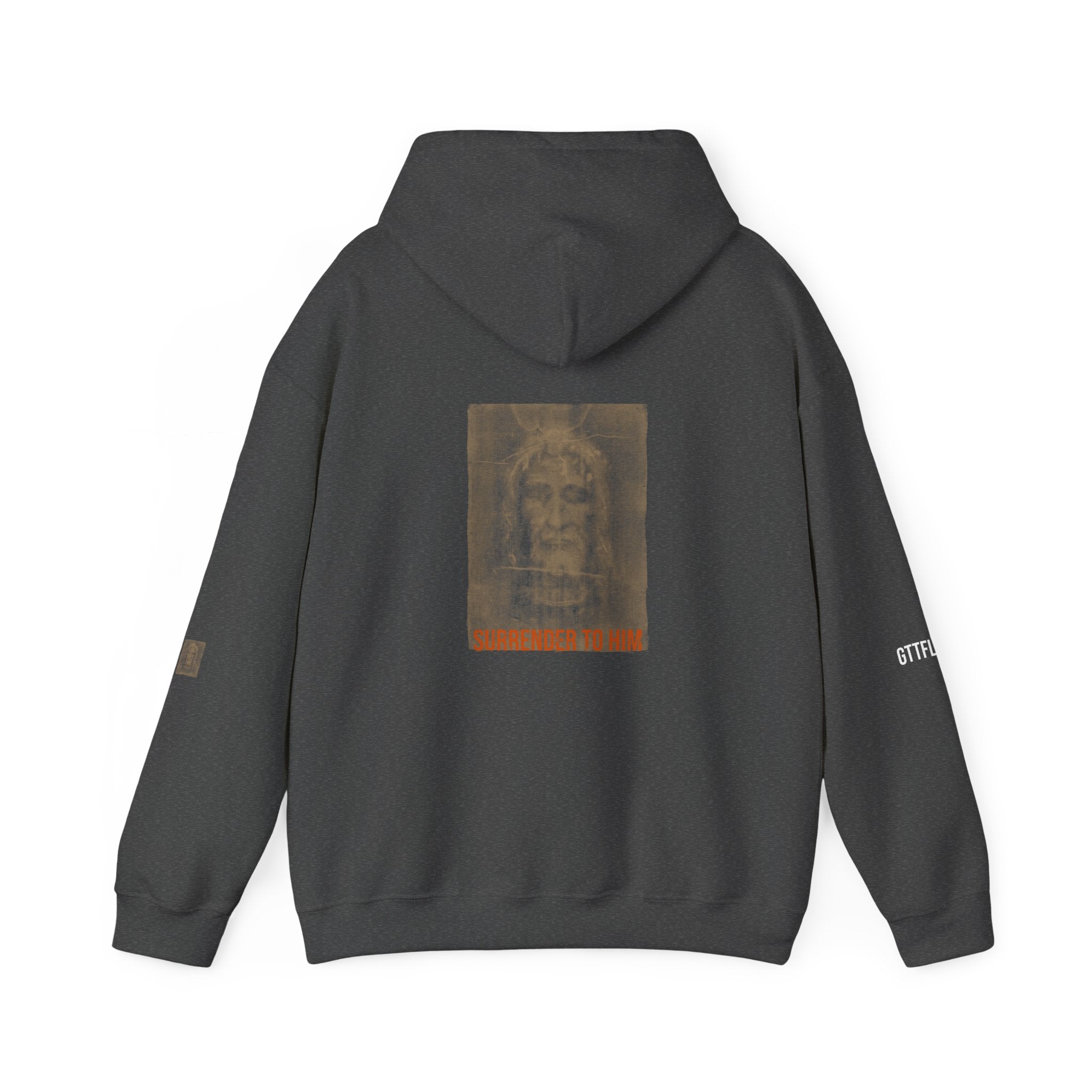 Surrender To Him Hoodie — Shroud, Orange Text