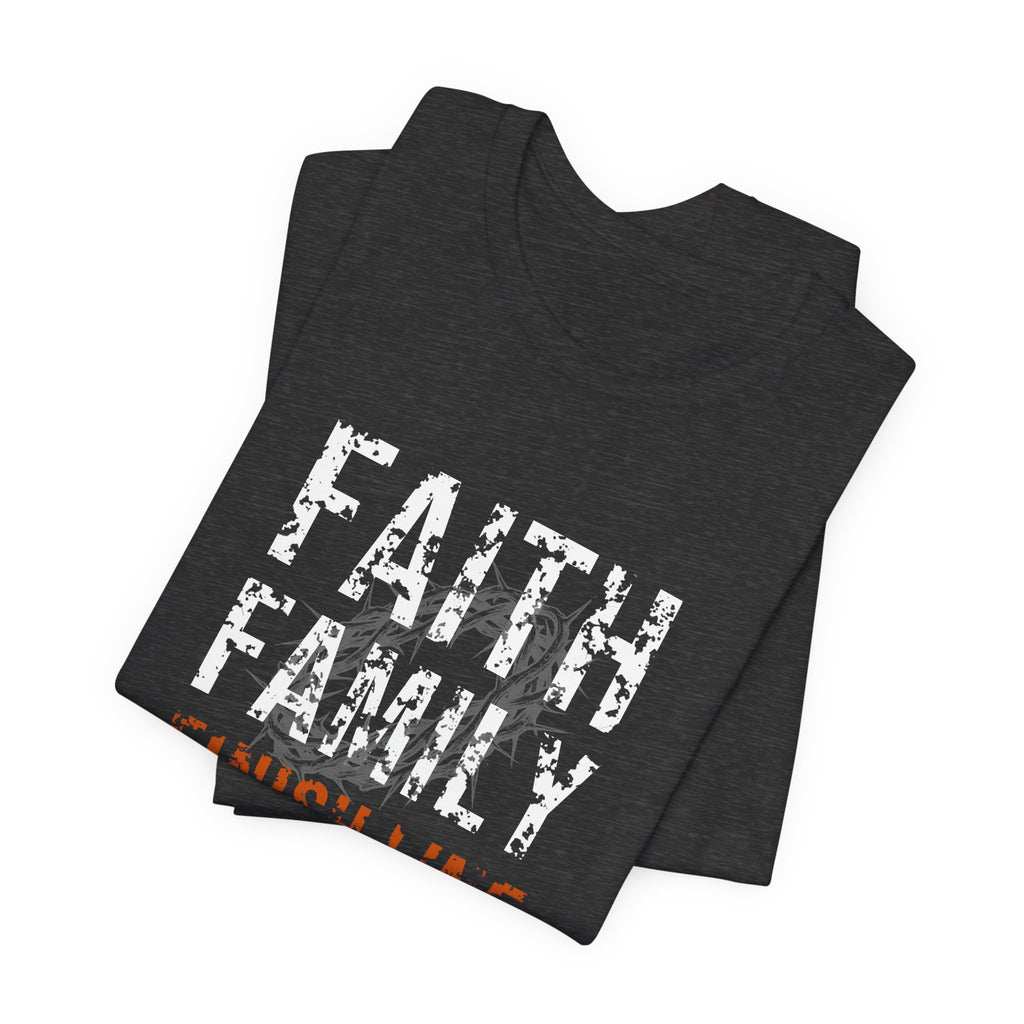 Faith Family Finish Line Tee — White/Orange — christian family values graphic tee by Get To The Finish Line (view 12)