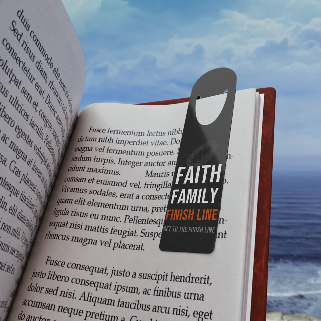 Faith Family Finish Line Bookmark — White/Orange — christian family values metal bookmark by Get To The Finish Line (view 4)