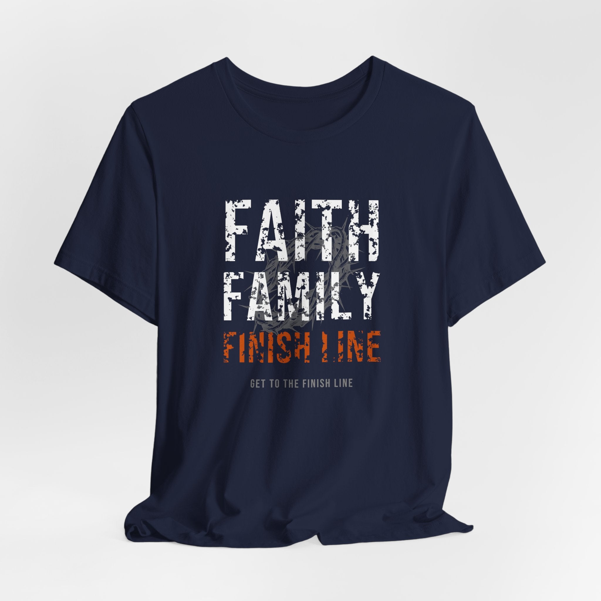 Faith Family Finish Line Tee — White/Orange — christian family values graphic tee by Get To The Finish Line (view 16)