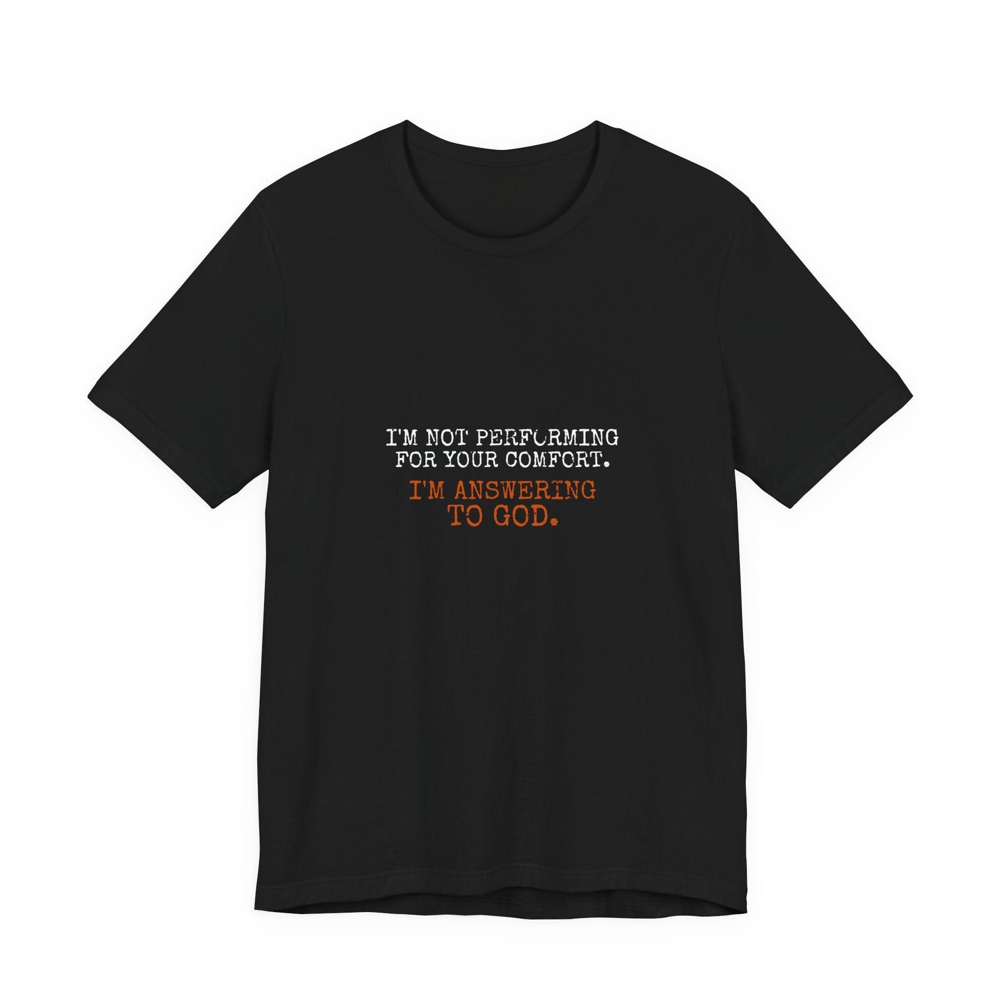 Answering To God Tee — White/Orange — bold christian statement graphic tee by Get To The Finish Line