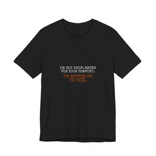 Answering To God Tee — White/Orange — bold christian statement graphic tee by Get To The Finish Line