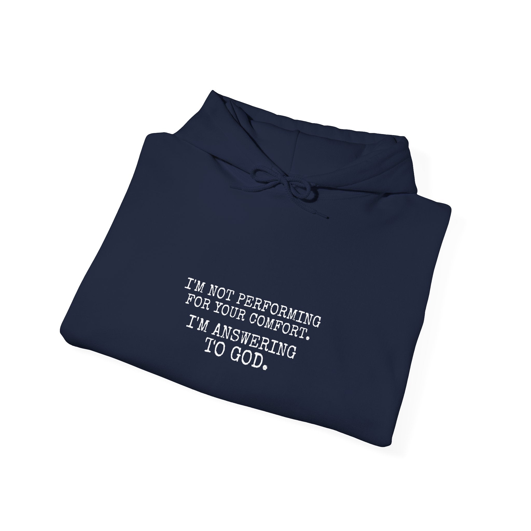 Answering To God Hoodie — White — bold christian statement graphic hoodie by Get To The Finish Line (view 16)