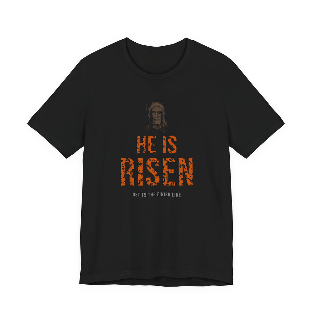 He Is Risen Tee — Burnt Orange — christian resurrection graphic tee by Get To The Finish Line