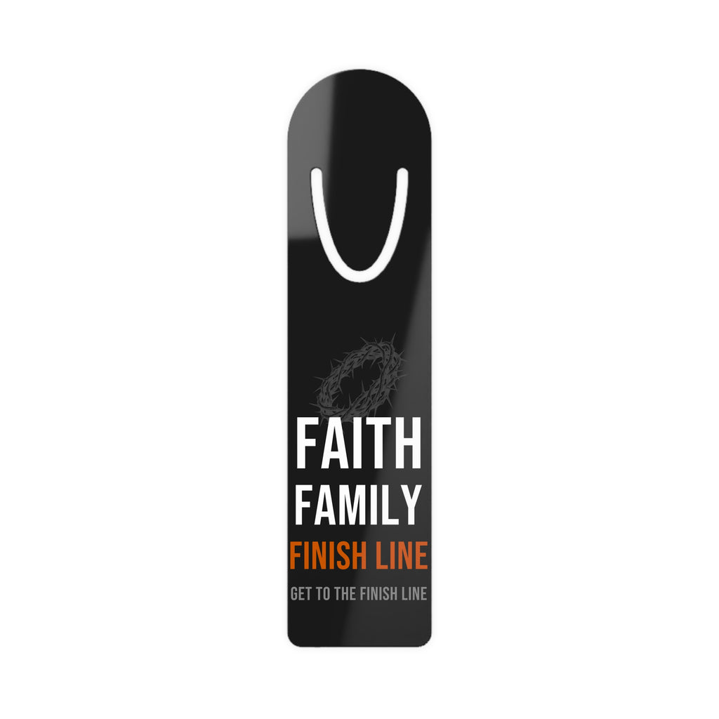 Faith Family Finish Line Bookmark — White/Orange — christian family values metal bookmark by Get To The Finish Line