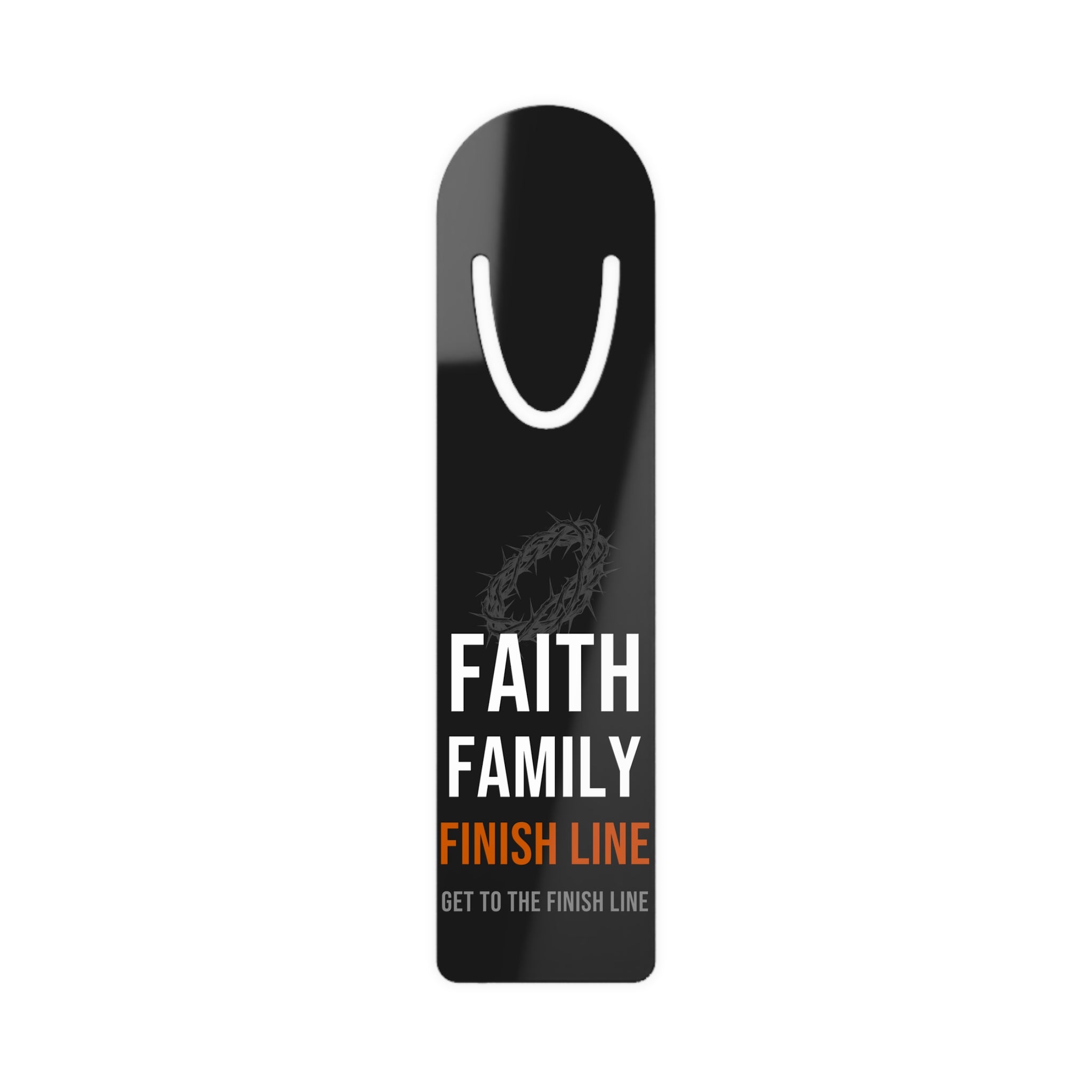 Faith Family Finish Line Bookmark — White/Orange — christian family values metal bookmark by Get To The Finish Line