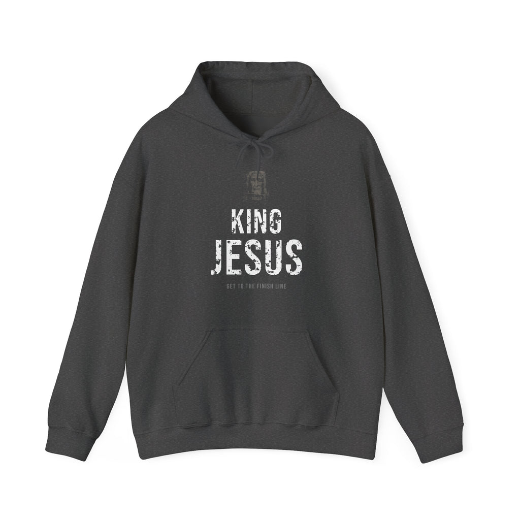 King Jesus Hoodie — White — christian graphic hoodie by Get To The Finish Line (view 3)