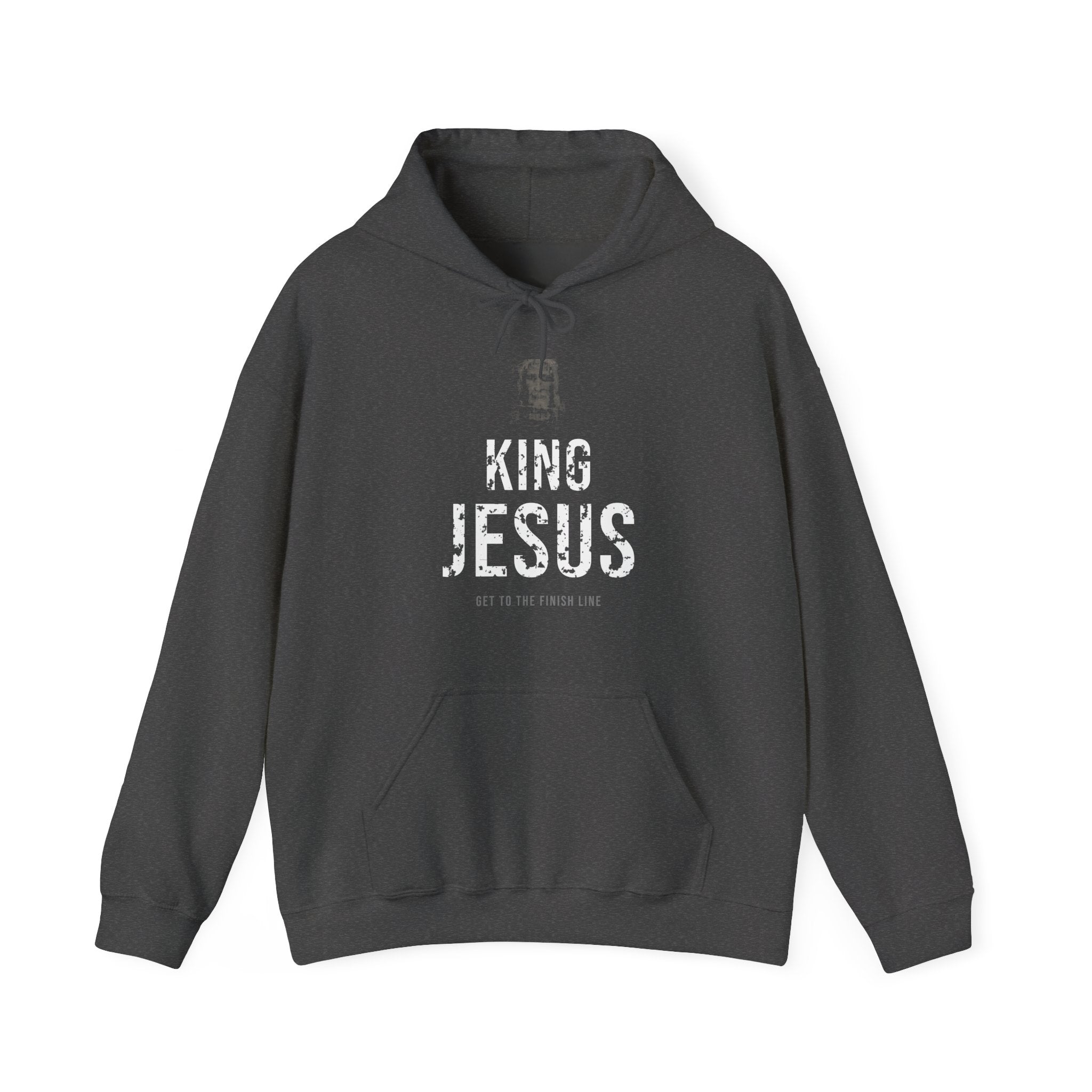 King Jesus Hoodie — White — christian graphic hoodie by Get To The Finish Line (view 3)