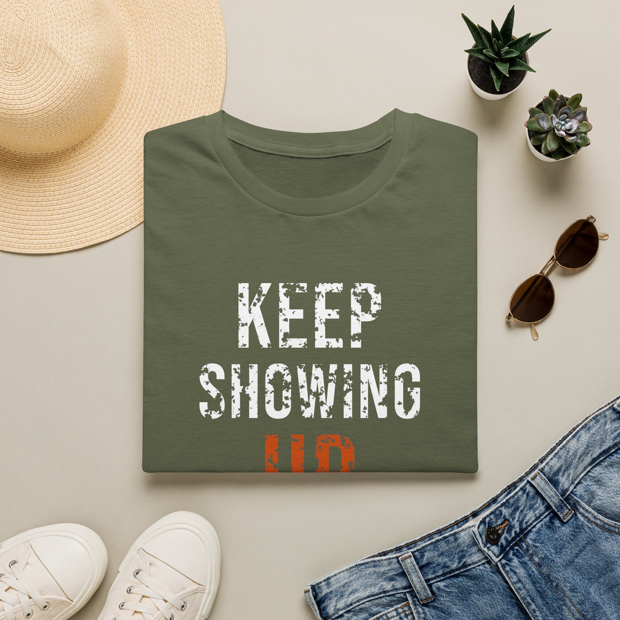 Keep Showing Up Tee — motivational graphic tee by Get To The Finish Line (view 3)