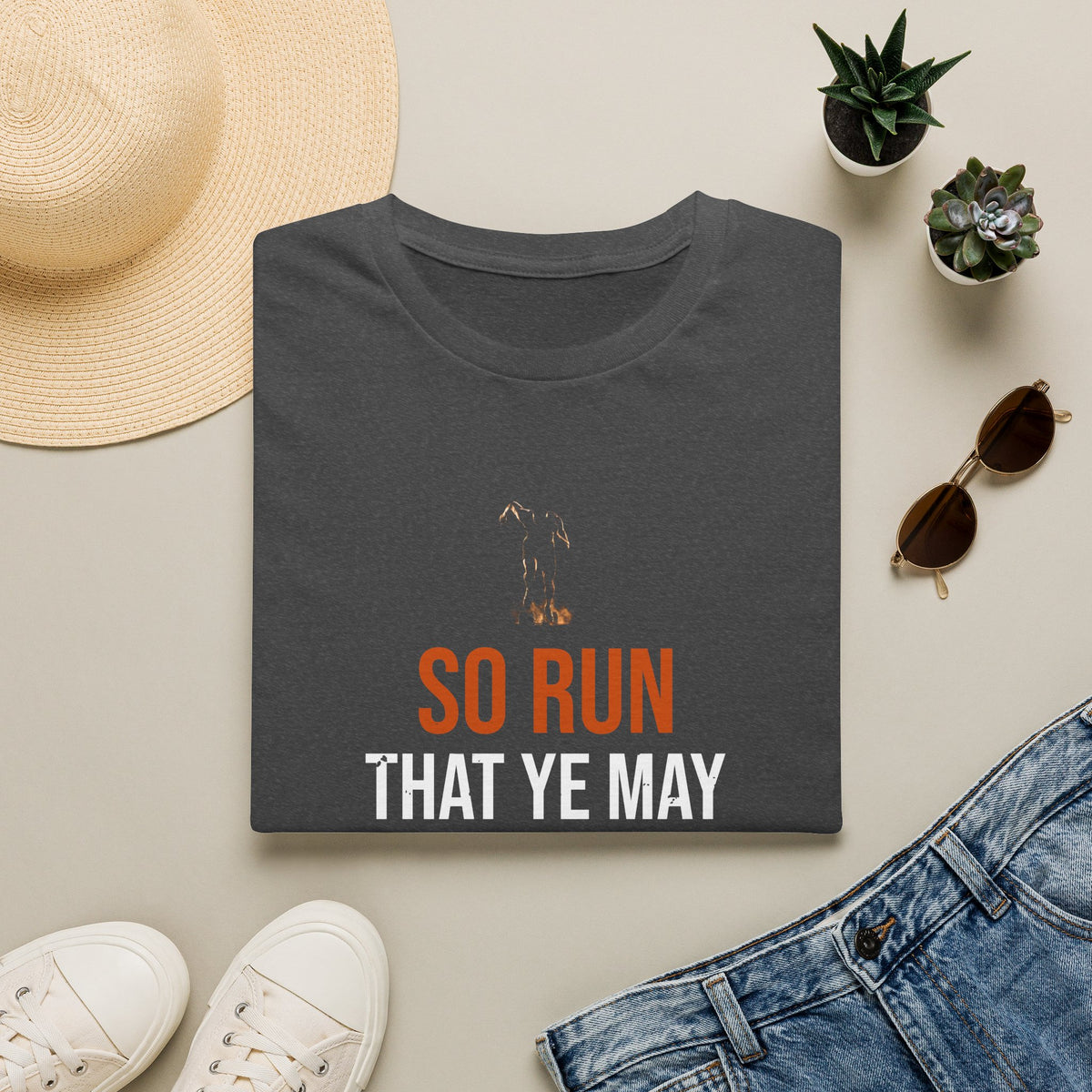 So Run That Ye May Obtain Tee — 1 Corinthians 9:24 KJV — KJV Bible verse graphic tee by Get To The Finish Line (view 5)