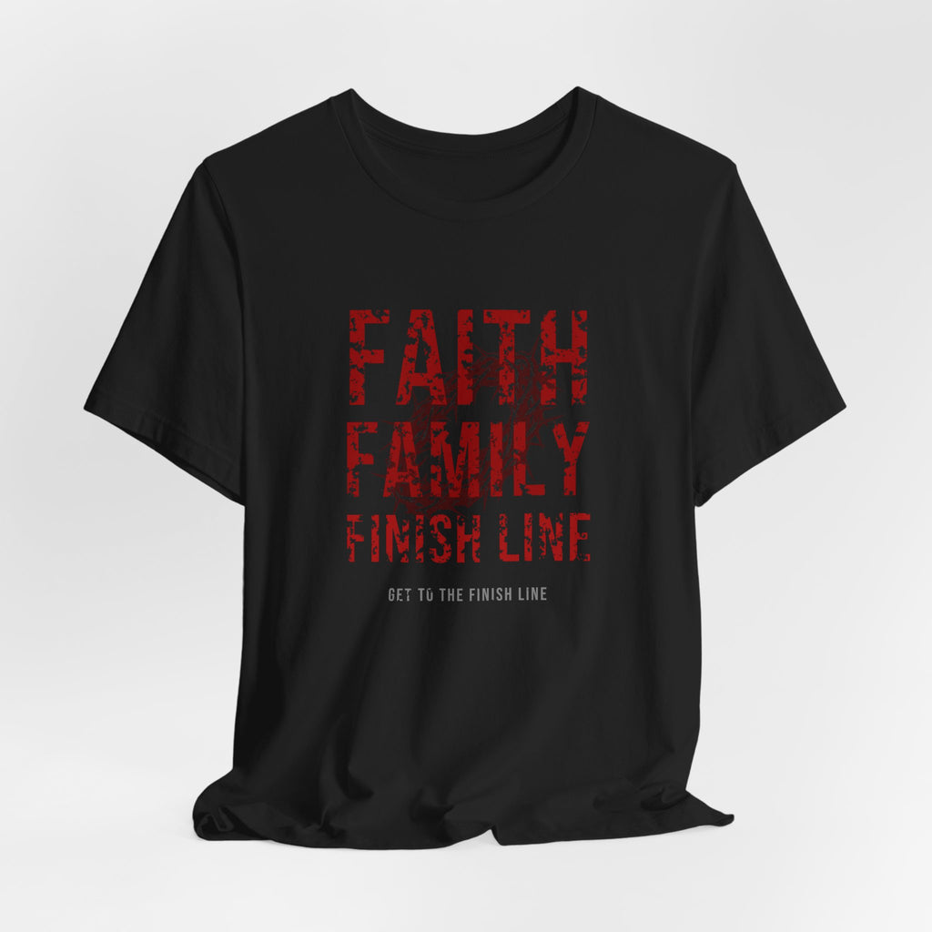 Faith Family Finish Line Tee — Blood Red — christian family values graphic tee by Get To The Finish Line (view 6)
