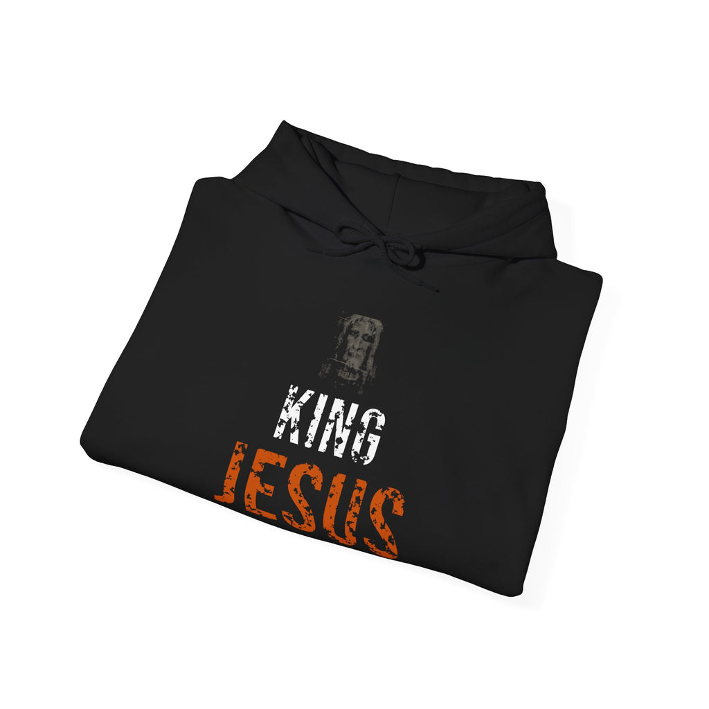 King Jesus Hoodie — White/Orange — christian graphic hoodie by Get To The Finish Line (view 7)