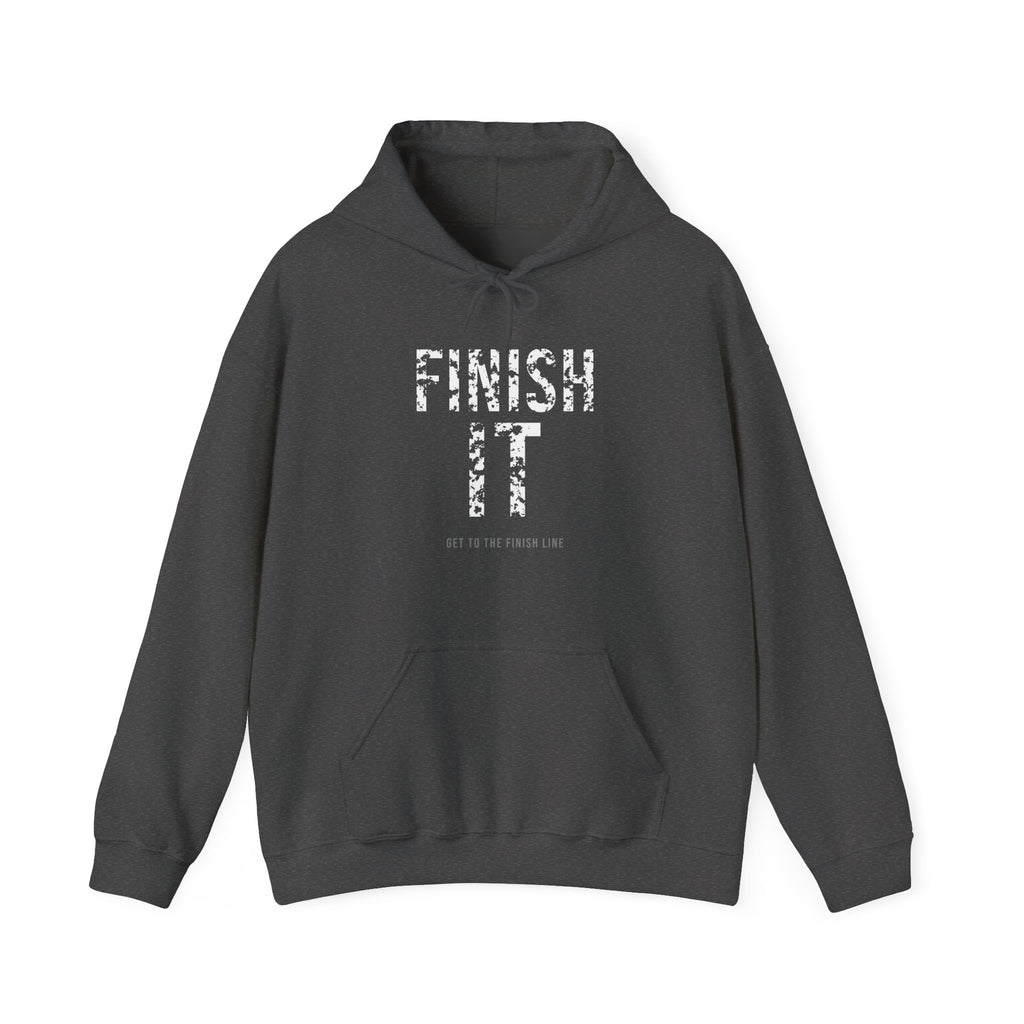 Finish It Hoodie — White — distressed motivational graphic hoodie by Get To The Finish Line (view 3)