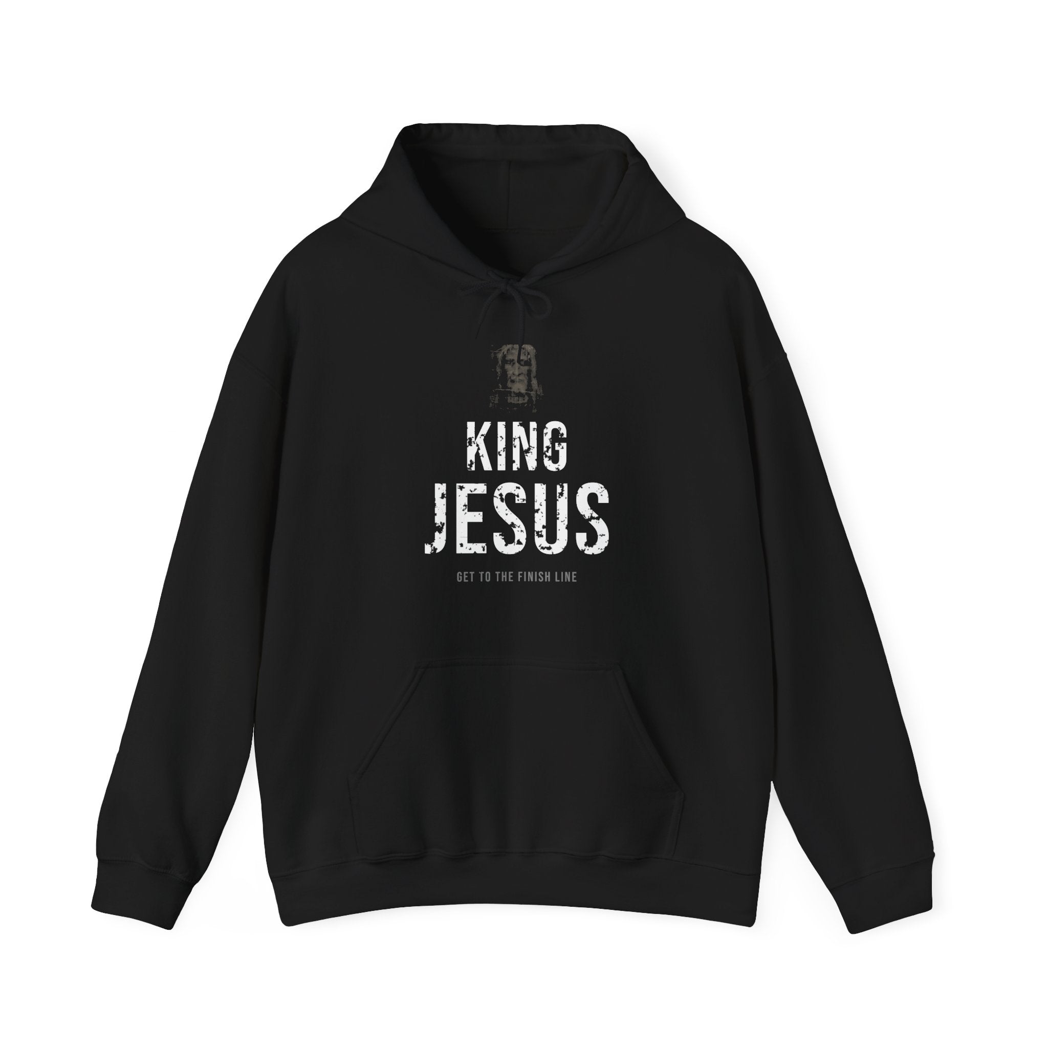 King Jesus Hoodie — White — christian graphic hoodie by Get To The Finish Line