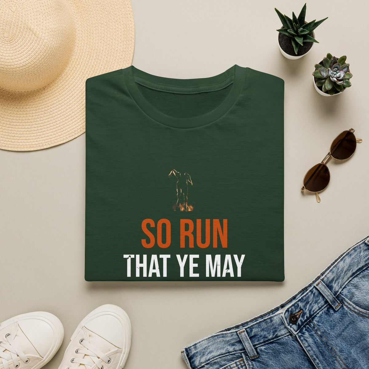 So Run That Ye May Obtain Tee — 1 Corinthians 9:24 KJV — KJV Bible verse graphic tee by Get To The Finish Line (view 4)