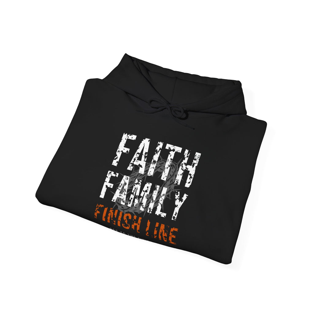 Faith Family Finish Line Hoodie — White/Orange — christian family values graphic hoodie by Get To The Finish Line (view 7)