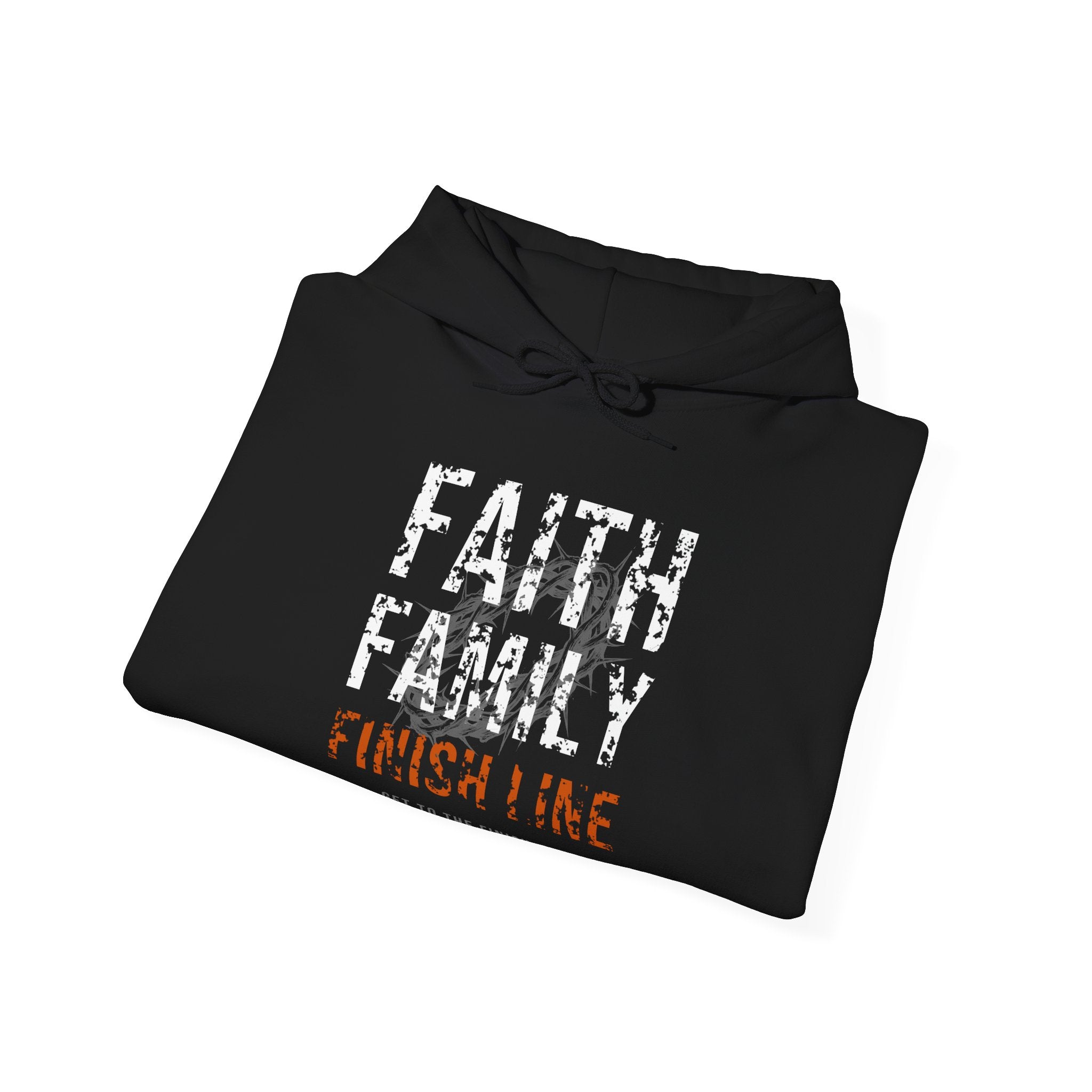 Faith Family Finish Line Hoodie — White/Orange — christian family values graphic hoodie by Get To The Finish Line (view 7)