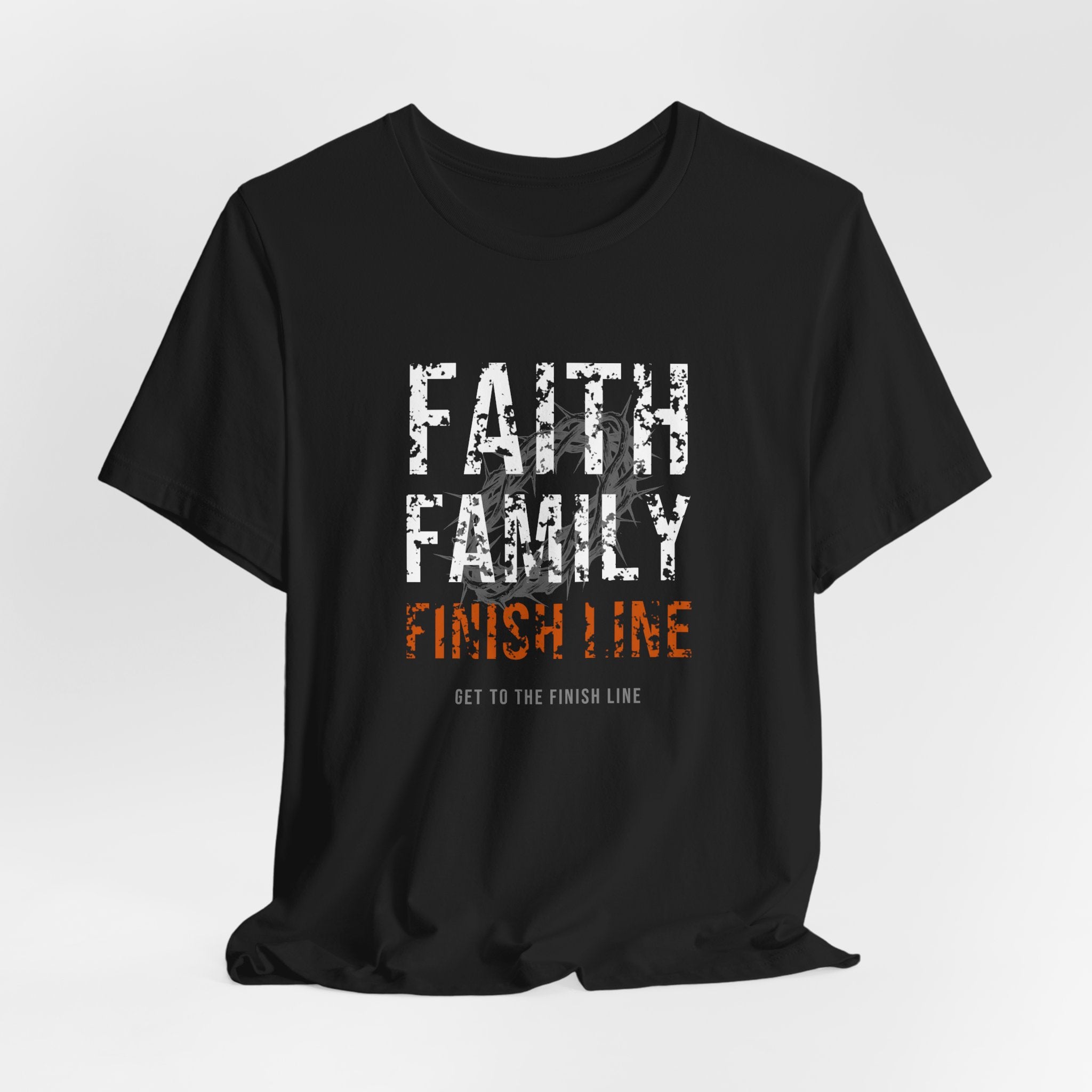Faith Family Finish Line Tee — White/Orange — christian family values graphic tee by Get To The Finish Line (view 7)