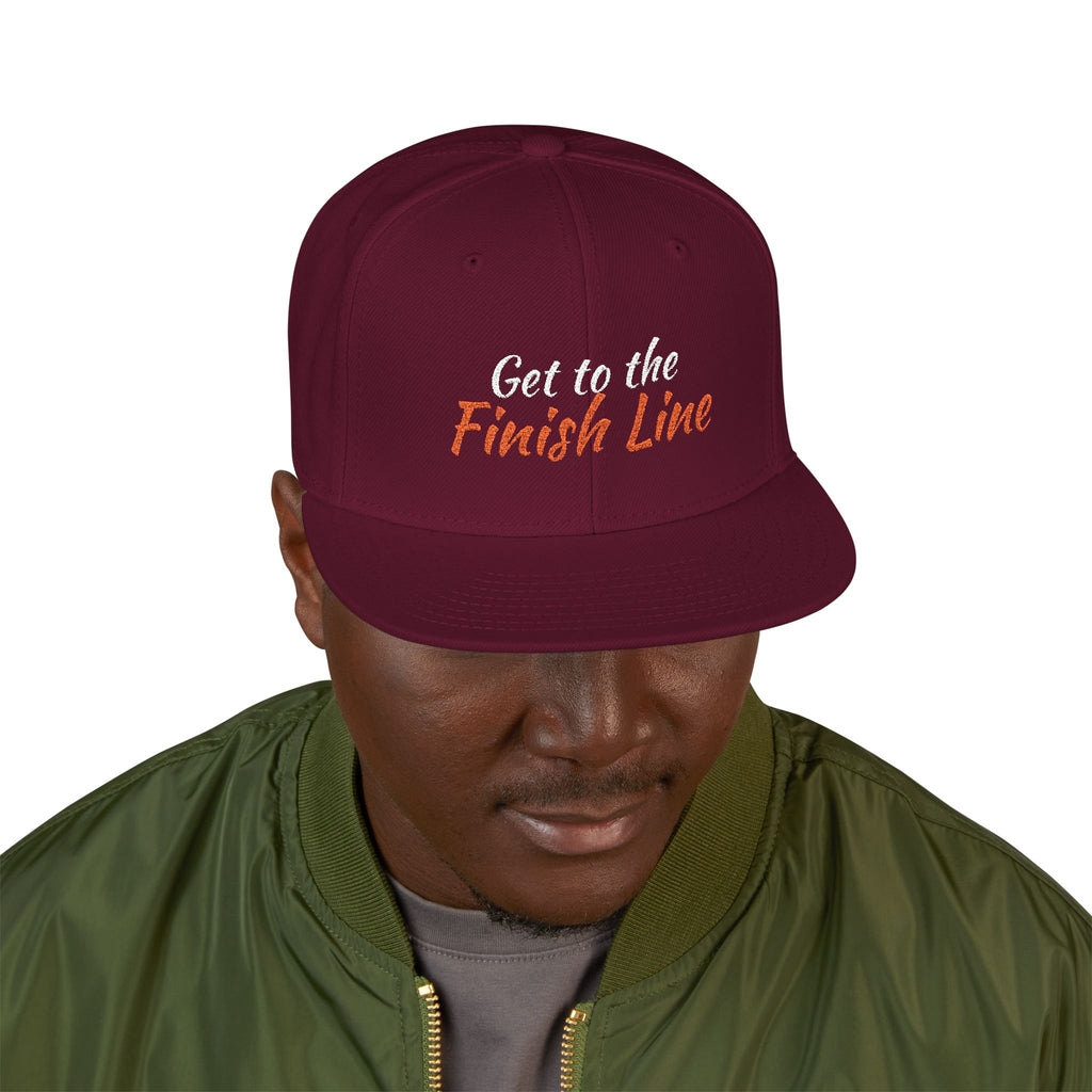 Get To The Finish Line Script Snapback — Embroidered