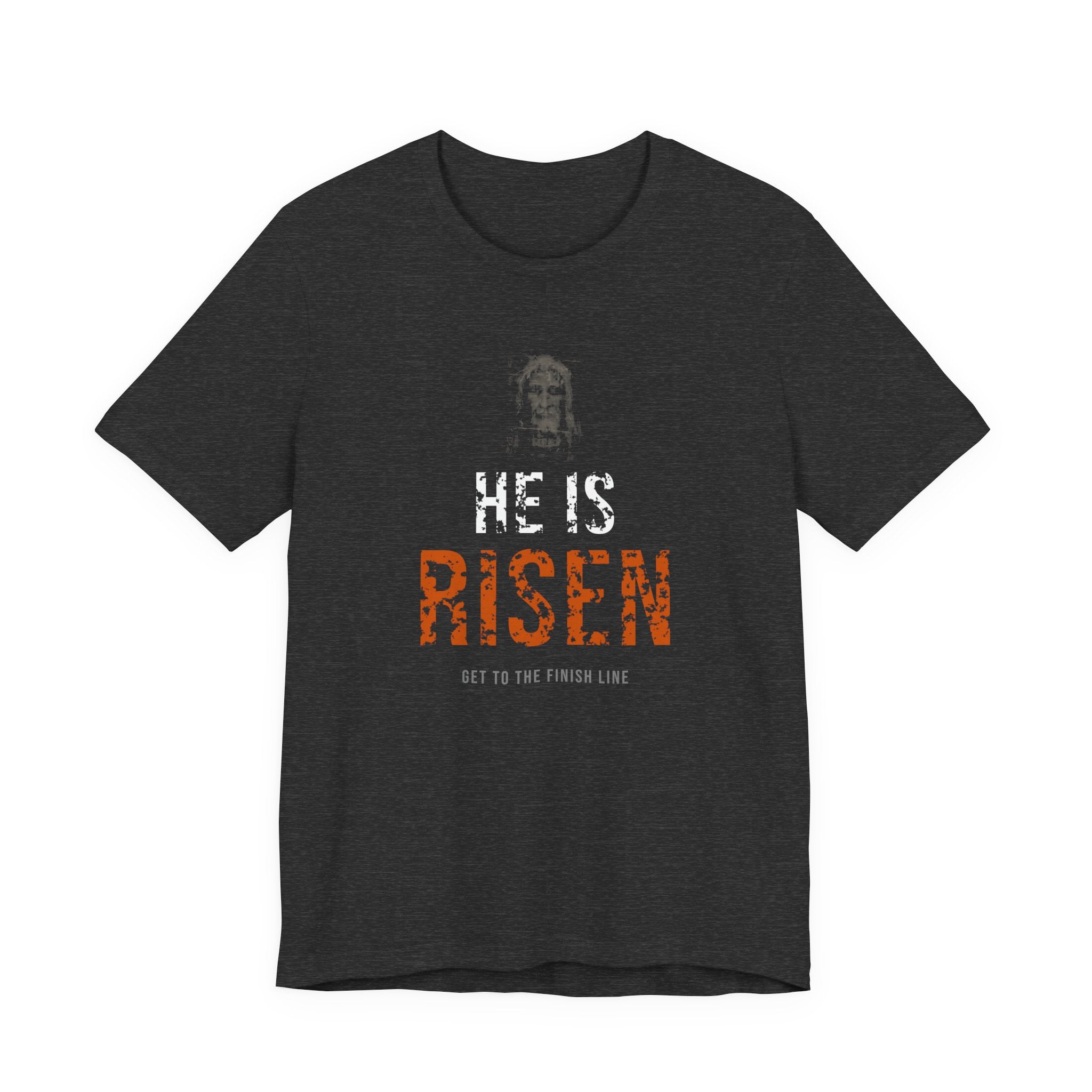 He Is Risen Tee — White/Orange — christian resurrection graphic tee by Get To The Finish Line (view 3)