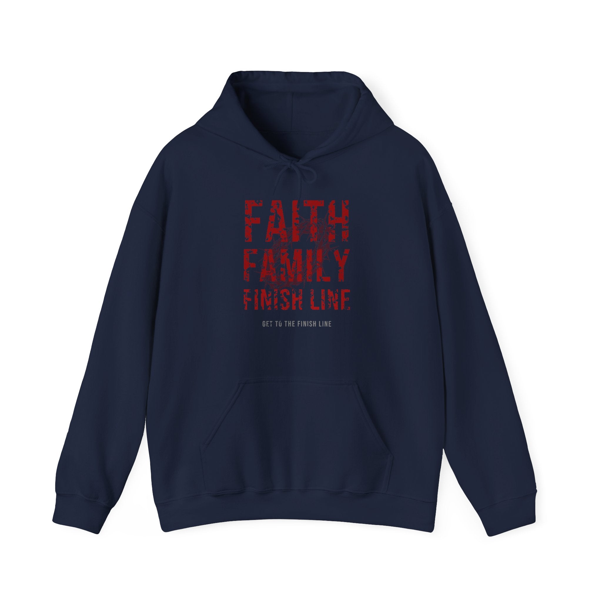 Faith Family Finish Line Hoodie — Blood Red — christian family values graphic hoodie by Get To The Finish Line (view 3)