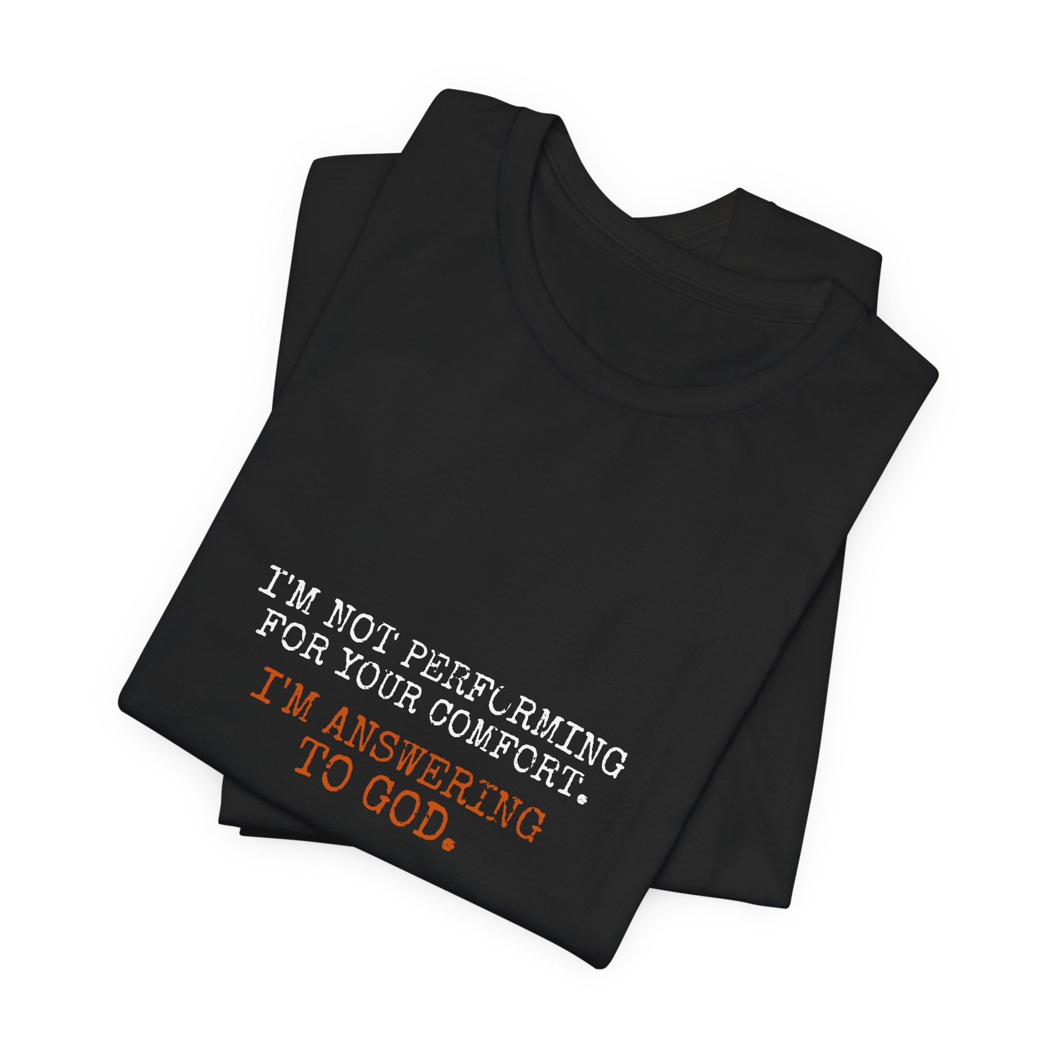 Answering To God Tee — White/Orange — bold christian statement graphic tee by Get To The Finish Line (view 6)