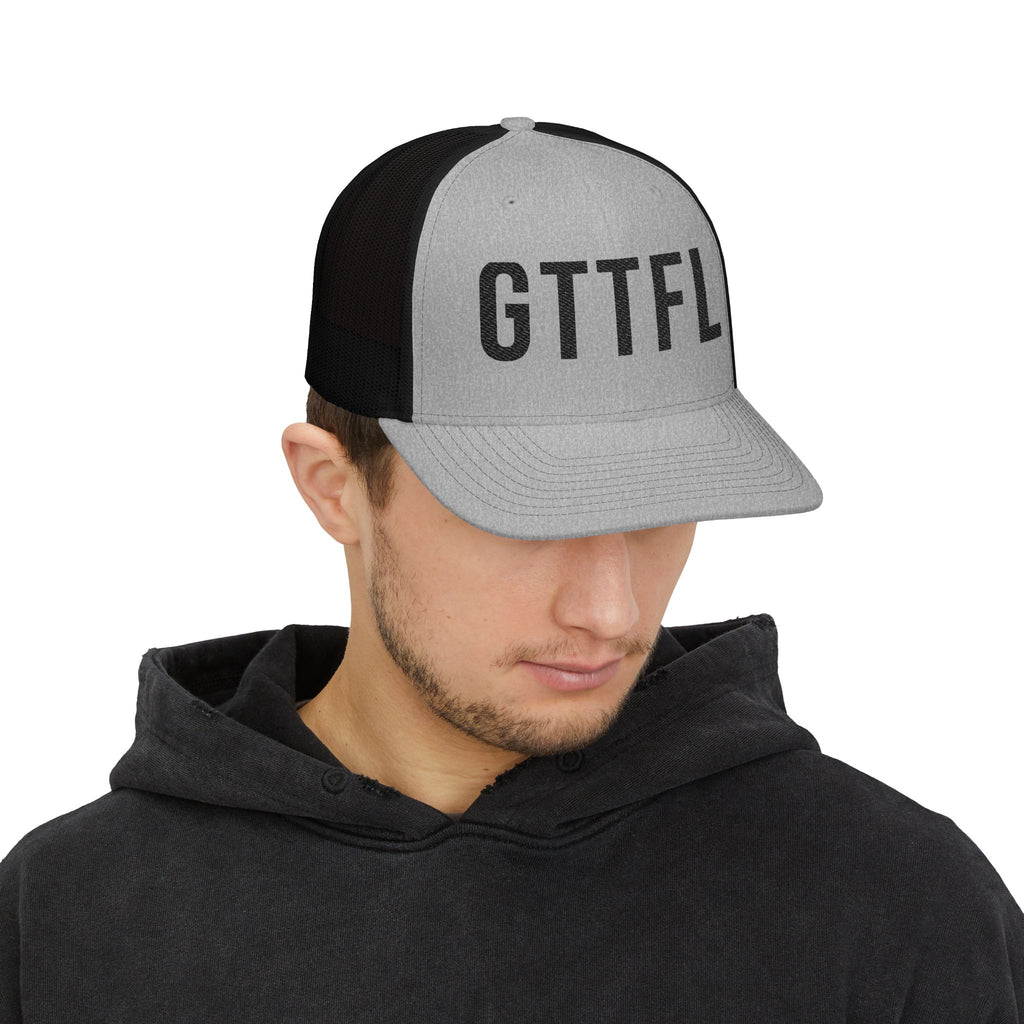 GTTFL Trucker Hat — Black Stitch on Heather Grey — motivational trucker hat by Get To The Finish Line (view 7)